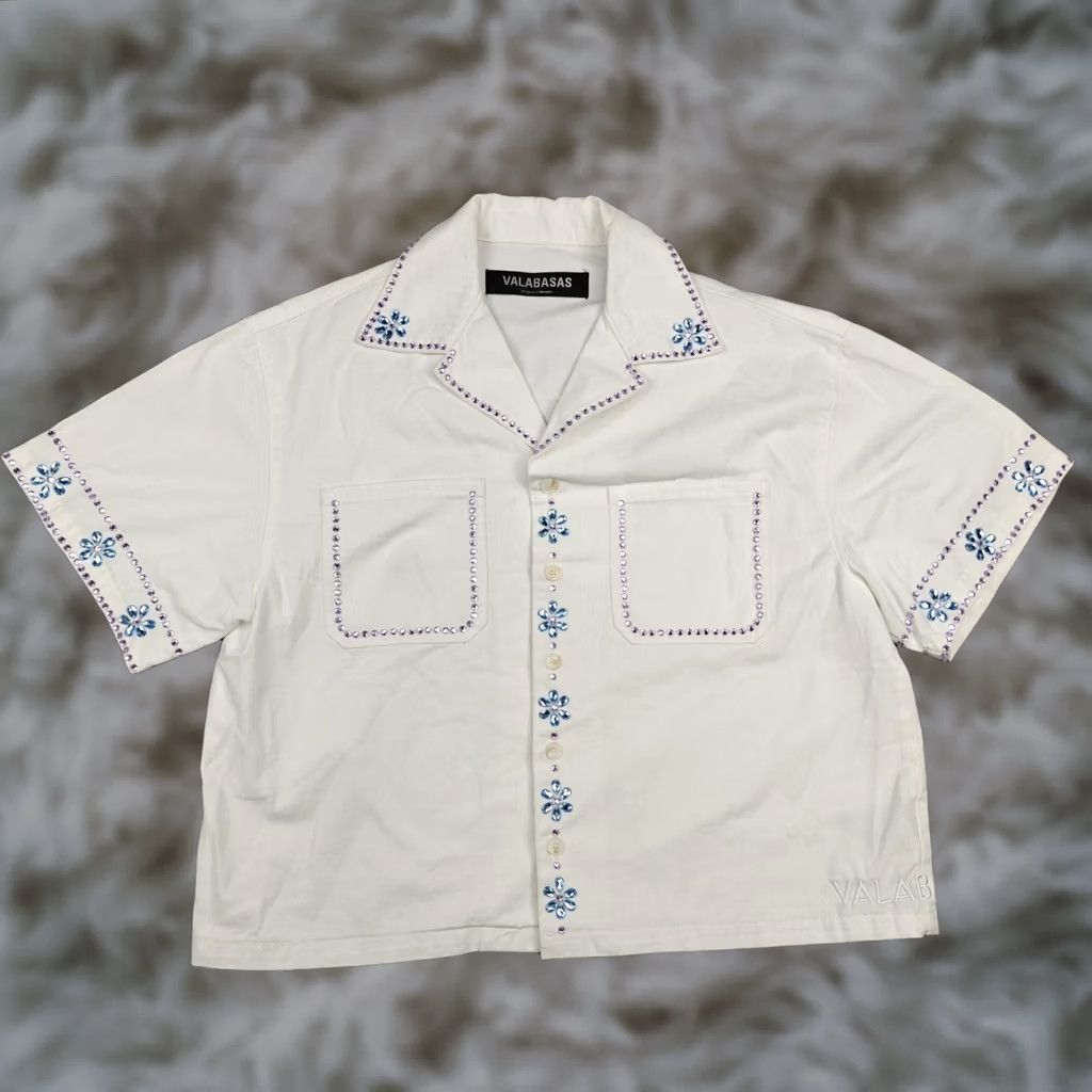 Vintage Valabasas Shirt Mens M White Rhinestone Short Sleeve Button-Up Casual Size US M / EU 48-50 / 2 - 1 Thumbnail