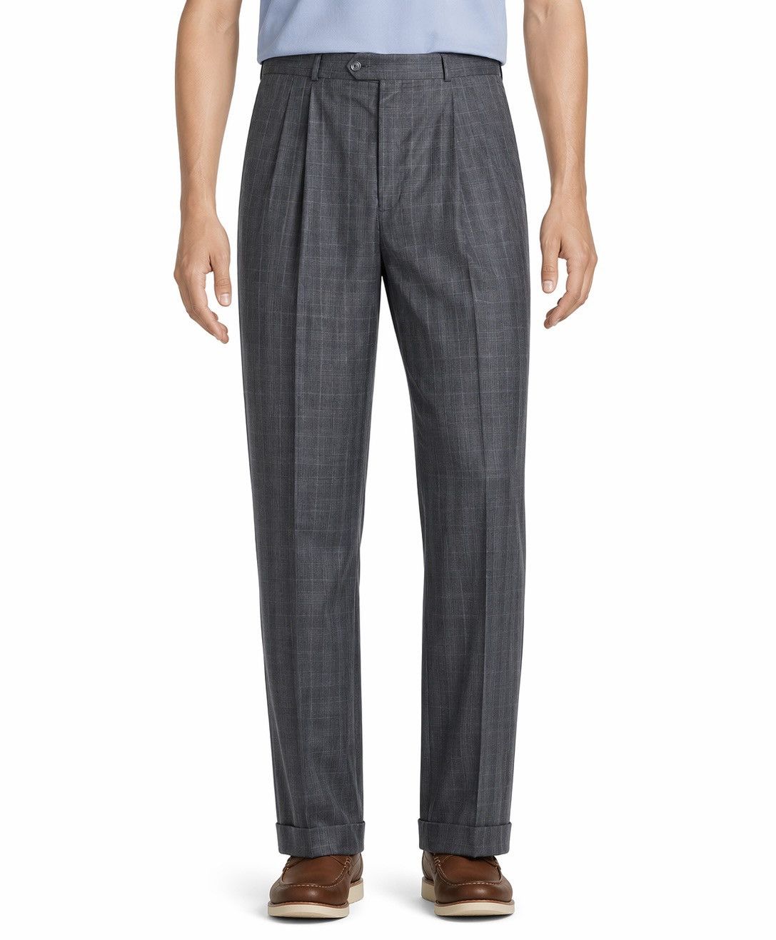 Roundtree & Yorke Roundtree & Yorke Pleated Dress Pant 38x30 Grey Plaid Travel Size US 38 / EU 54 - 1 Thumbnail