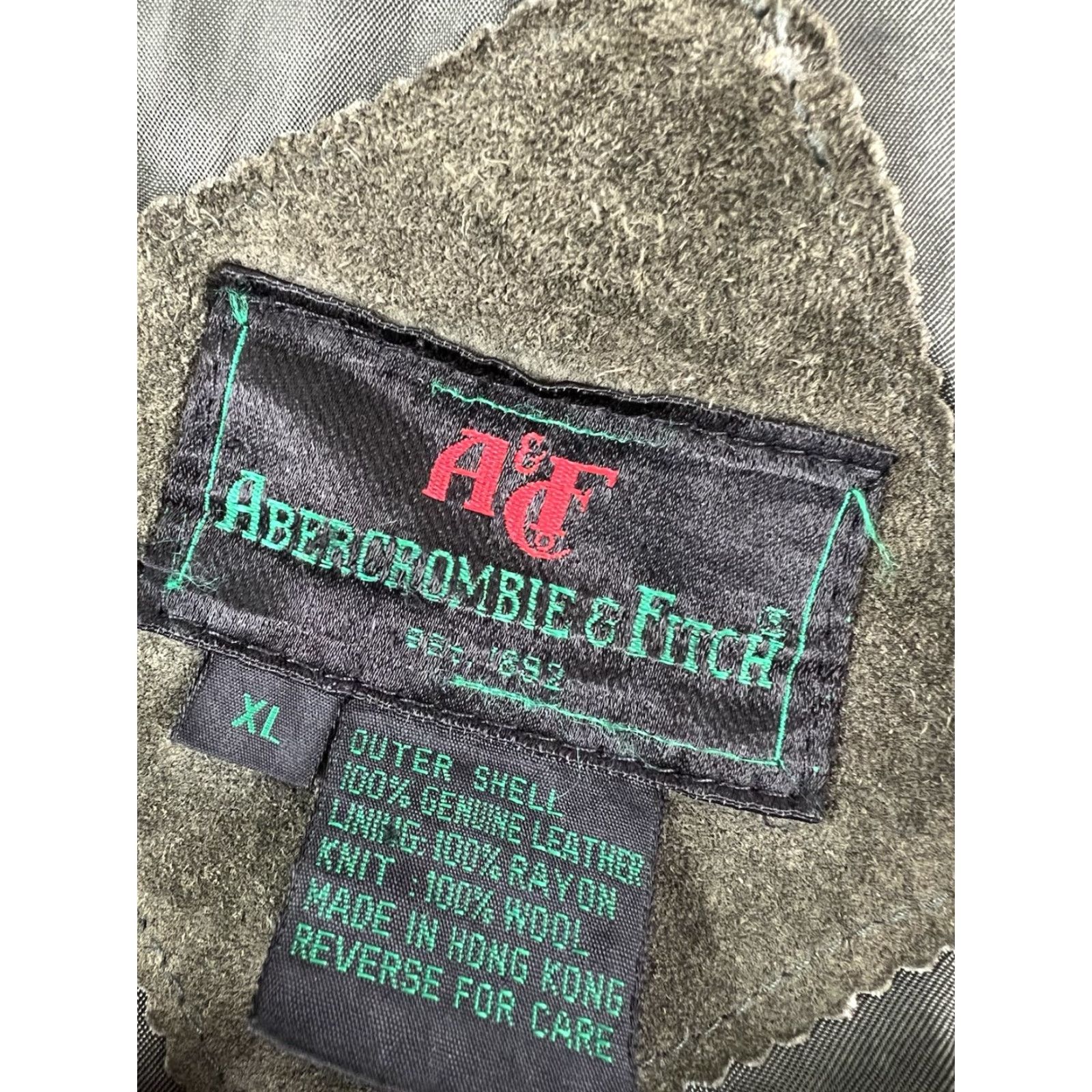Abercrombie & Fitch VINTAGE Abercrombie & Fitch Bomber Jacket Mens XL Green 90s Leather Full Zip Pockets Size US XL / EU 56 / 4 - 7 Thumbnail