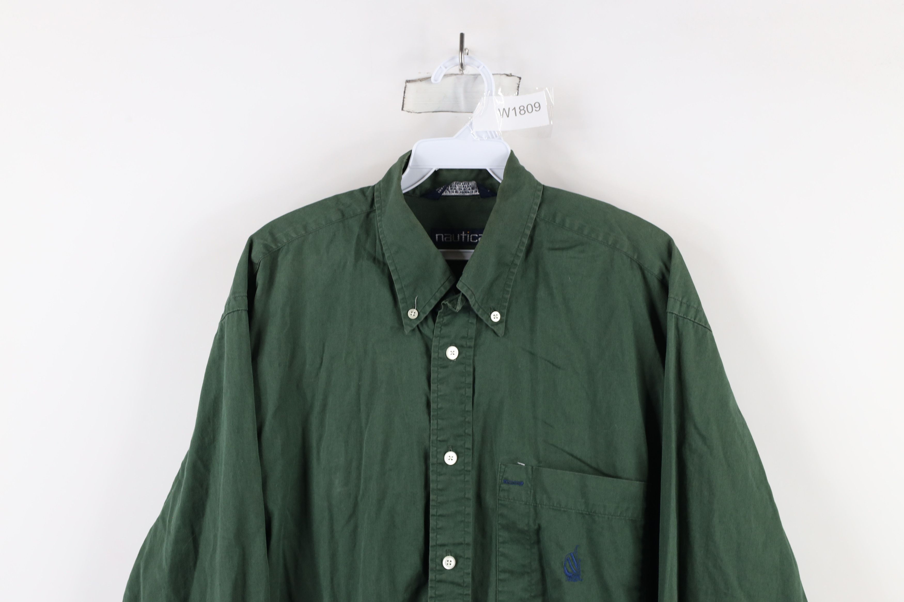 Nautica × Vintage Vintage 90s Nautica Button Down Shirt Green Cotton USA Size US M / EU 48-50 / 2 - 2 Thumbnail