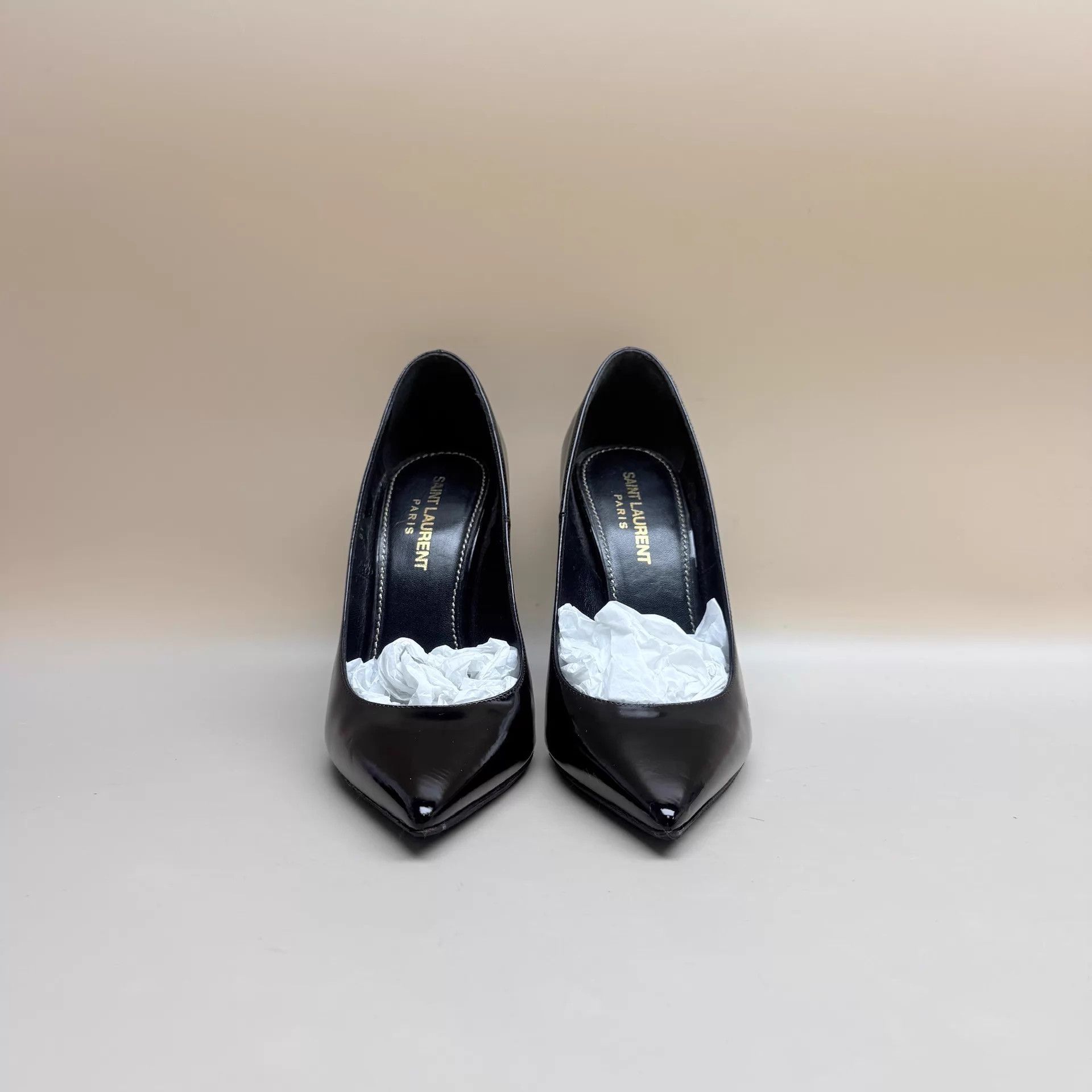 Yves Saint Laurent YSL Black Patent Leather Asymmetric Heel Pump Size 36 Size US 5.5 / IT 35.5 - 2 Thumbnail