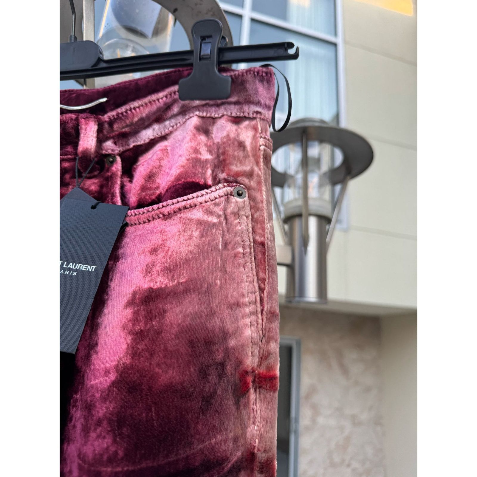 Saint Laurent Paris o1rshd1 Skinny 5 Pockets Velvet / Velour Pants in Burgundy Size US 27 - 10 Thumbnail