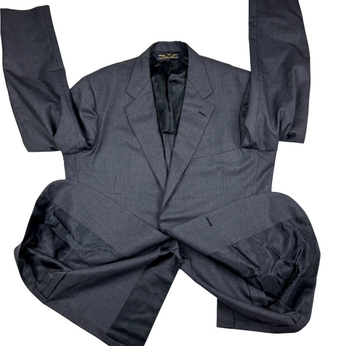 Brooks Brothers VINTAGE Brooks Brothers Suit Men's Gray Windowpane 100% Wool 2-Button 45XL Size 48R - 3 Thumbnail