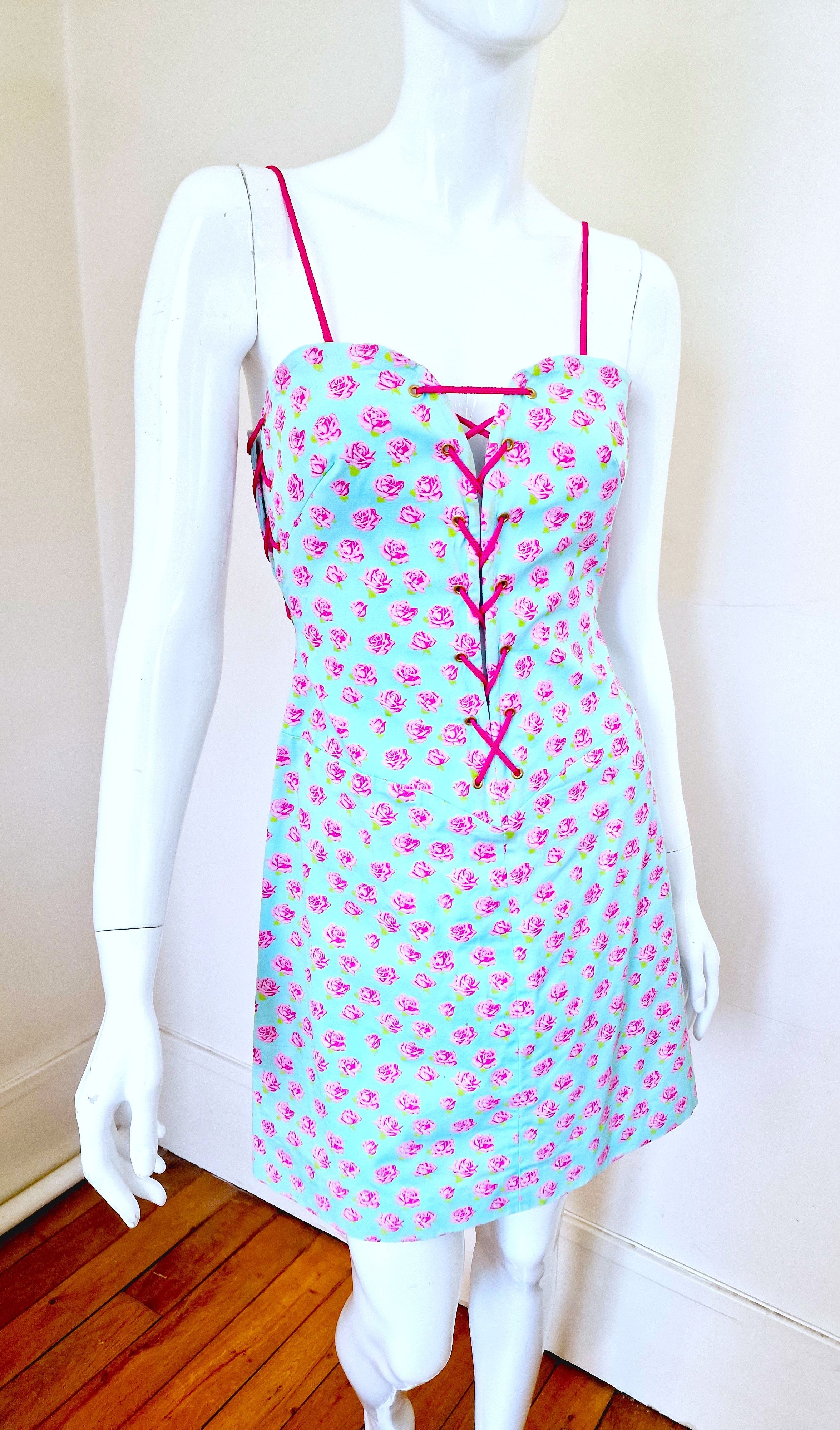 YSL Yves Saint Laurent Rose Corset Bustier Midi Mini Dress