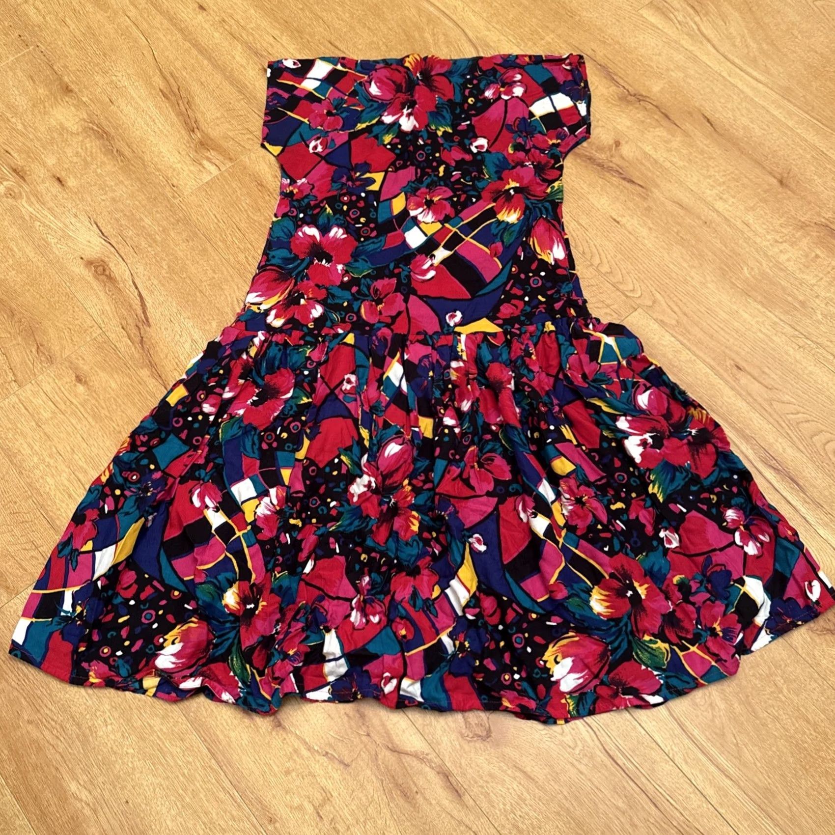 Pinko VINTAGE Handmade Bright Pink Floral Dress M Off The Shoulder Boho Hippie Tropical Romper Female Women Size M / US 6-8 / IT 42-44 - 3 Thumbnail