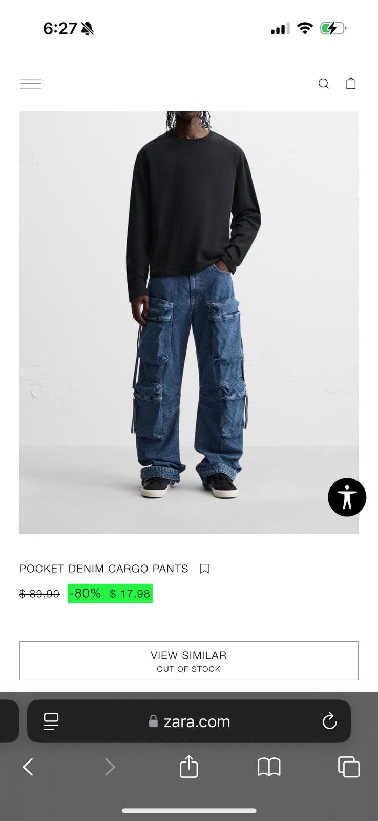 Zara Baggy Cargo Pocket Jeans Size US 31 - 7 Thumbnail