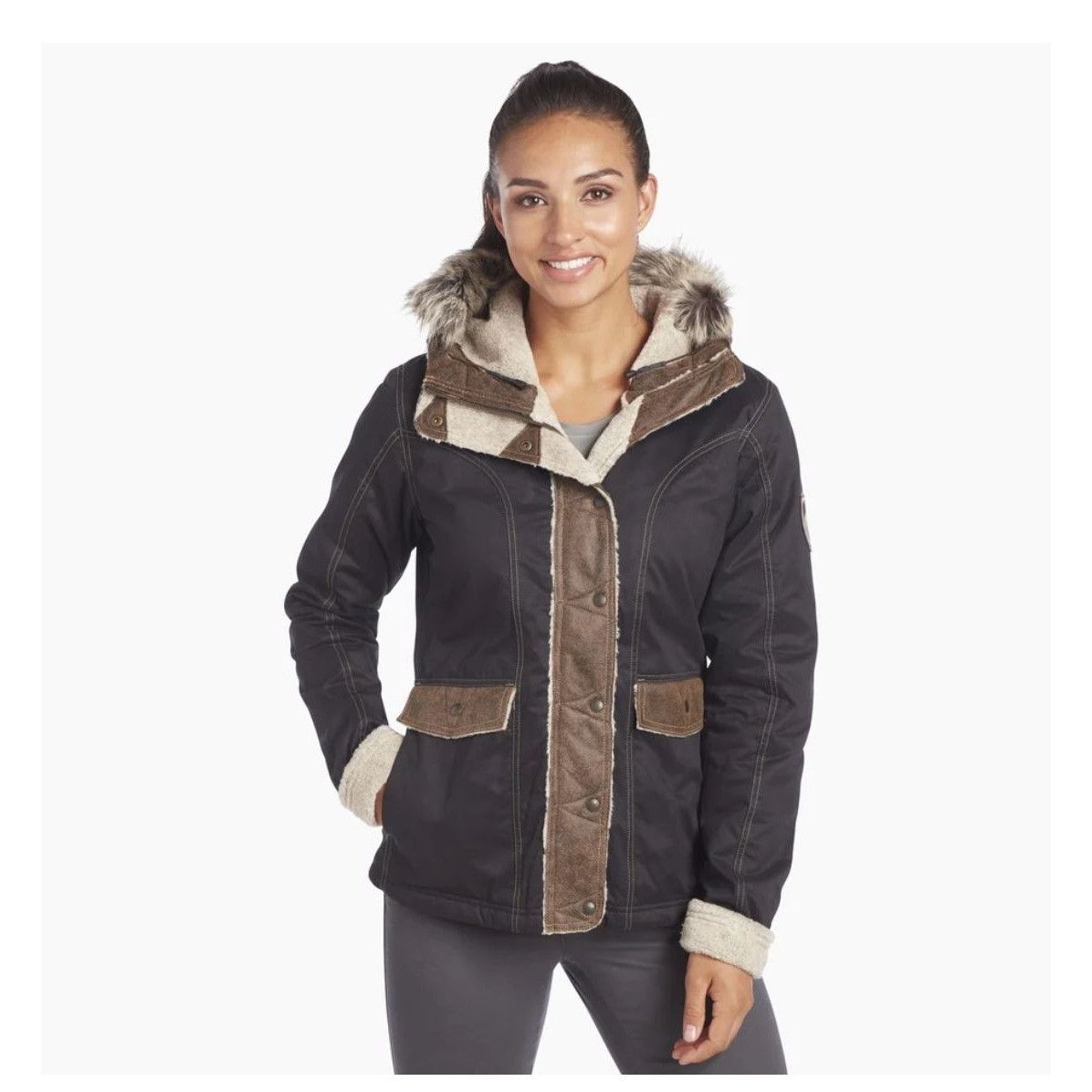 NWT Kuhl Arktik Waxed Jacket M Faux Fur Sherling Fleece Hood