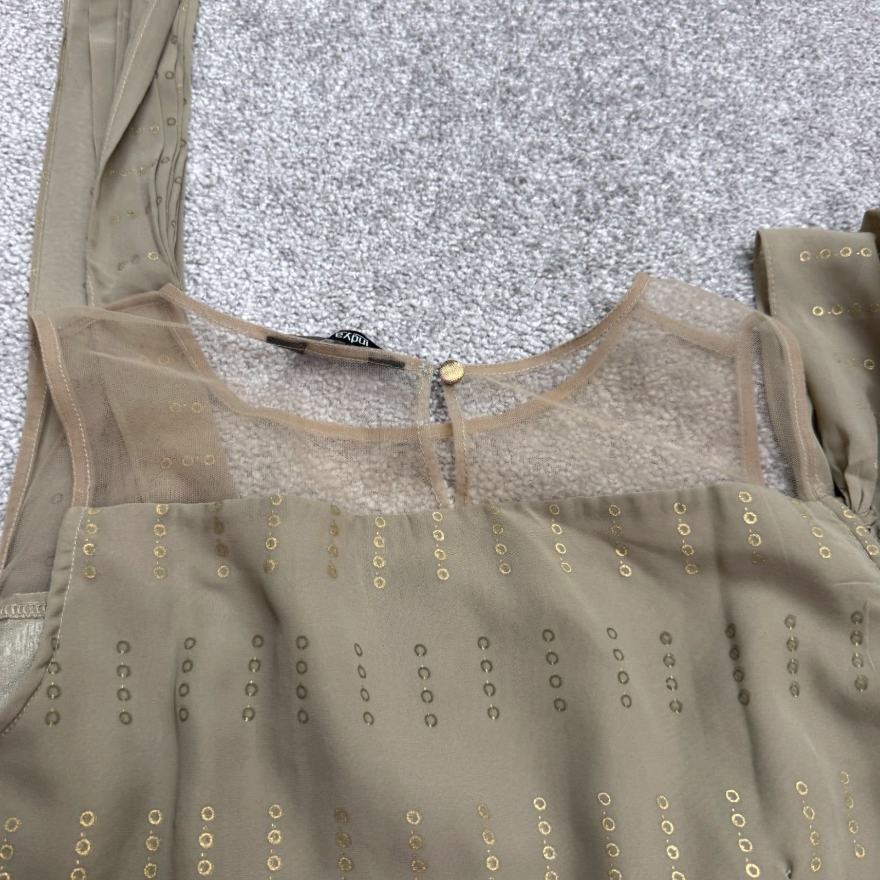 Vintage Indya Gold One Shoulder Maxi Dress Womens L Polka Dot Pleated Lined Formal Dress Modern Classic Size L / US 10 / IT 46 - 4 Thumbnail