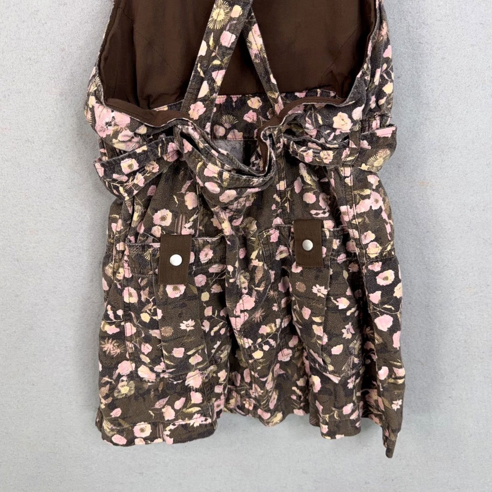 Free People Free People Dress Womens 2 Brown Pink Floral Linen Blend Mini Overall Jumper Dress Size XS / US 0-2 / IT 36-38 - 5 Thumbnail