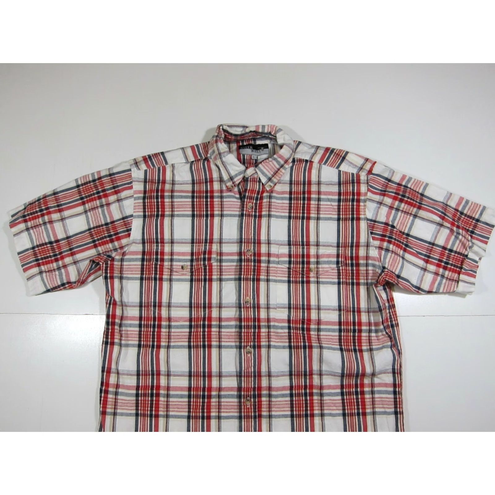 Vintage Steer West Shirt Plaid Short Sleeve Button Up 100% Cotton Red White Blue Large Mens Size US L / EU 52-54 / 3 - 7 Thumbnail