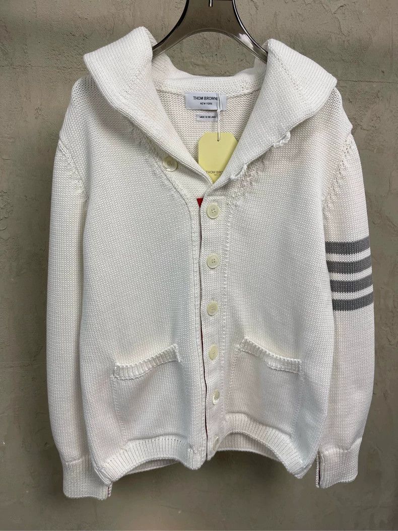 Thom Browne Thom Browne White four-striped knitted cardigan sweater jac Size US S / EU 44-46 / 1 - 4 Thumbnail