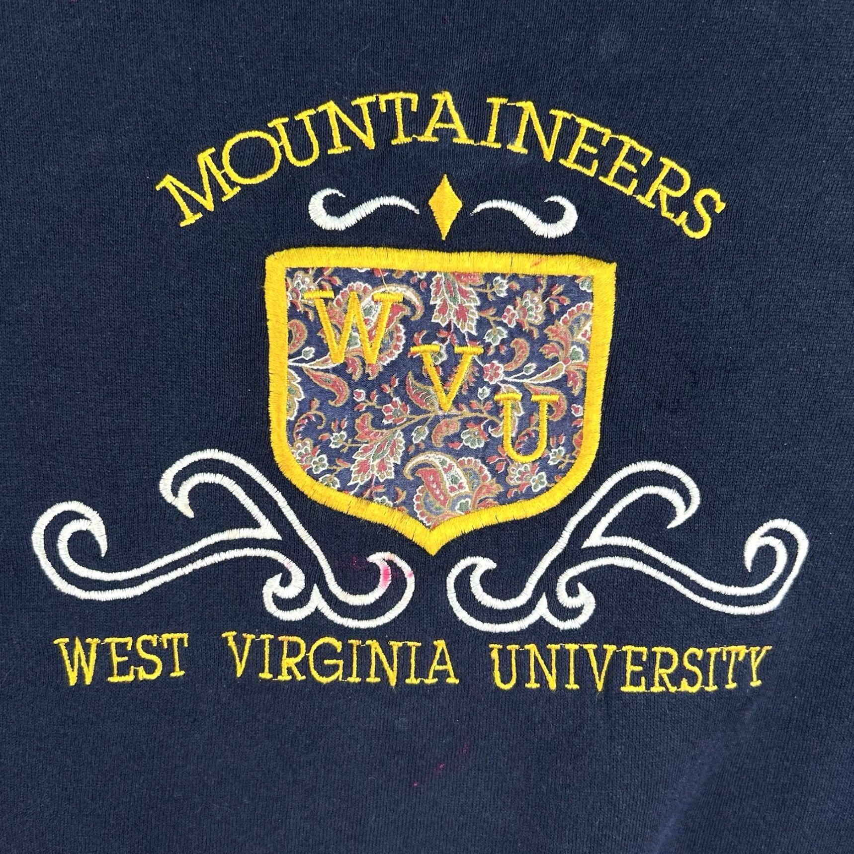 Vintage VTG West Virginia University Mountaineers Embroidered Sweatshirt Adult L Blue Shirt Mens Sunglass? Size US L / EU 52-54 / 3 - 2 Thumbnail