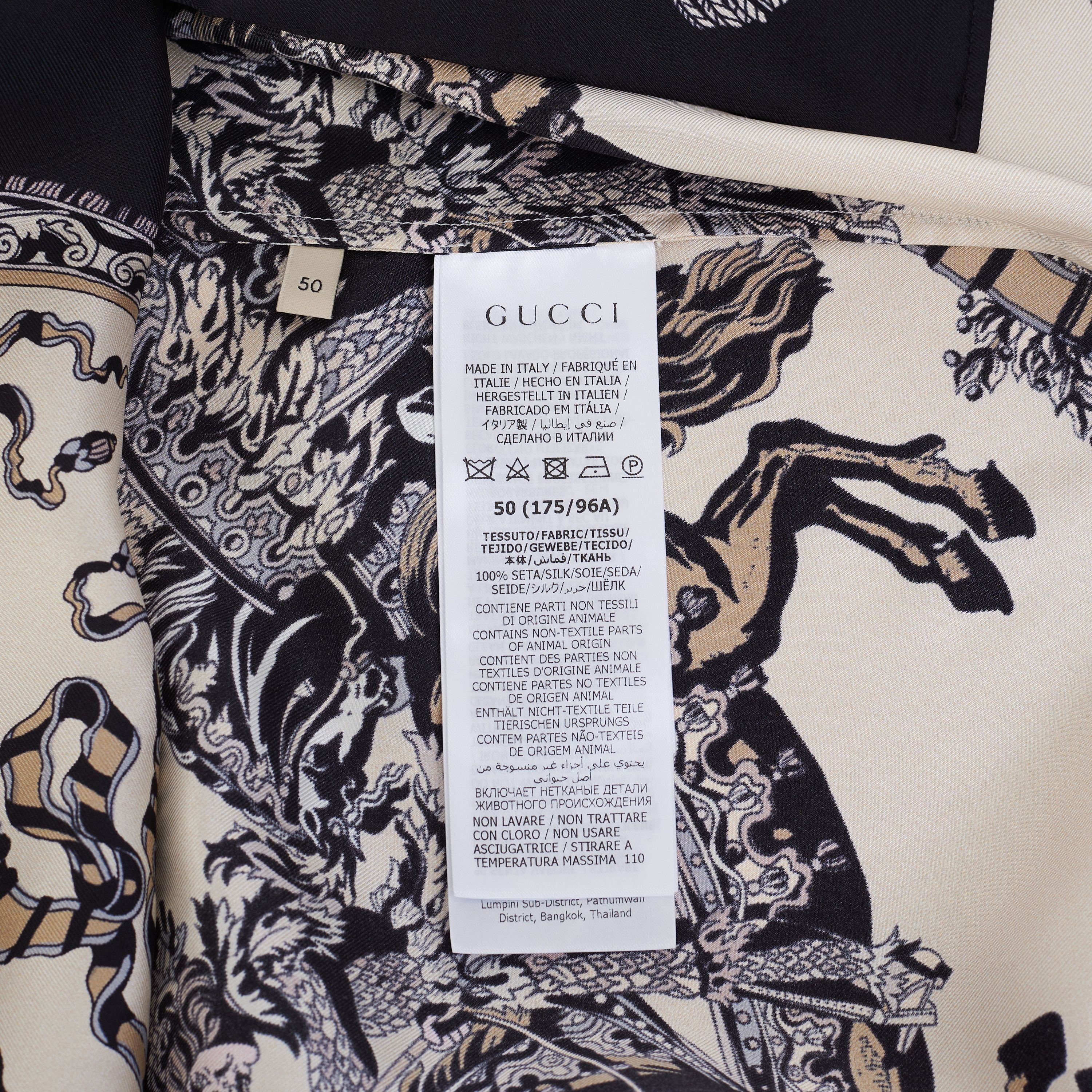 Gucci Bowling Shirt In Ivory And Black Printed Silk Size US M / EU 48-50 / 2 - 11 Thumbnail