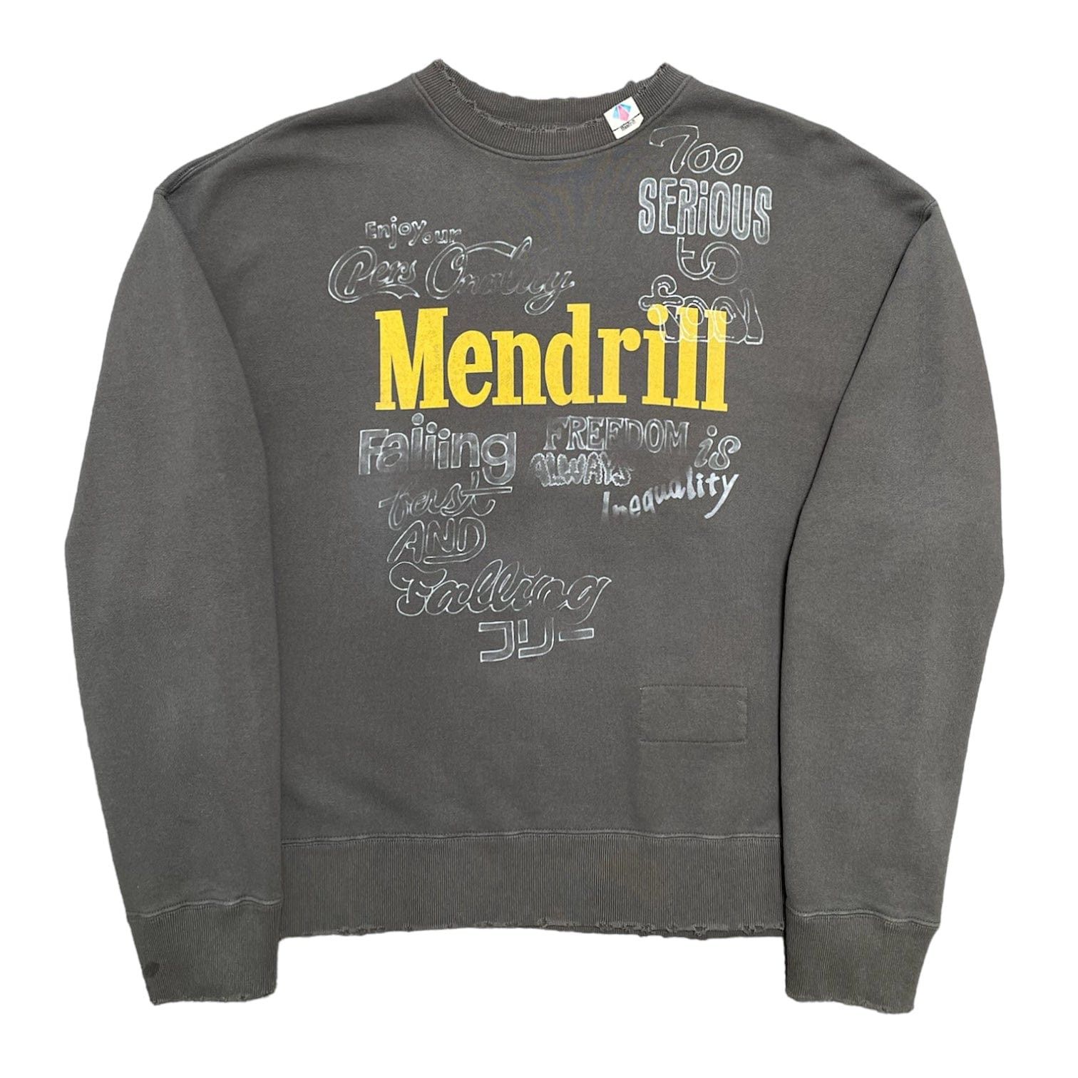 Mendrill Printed Distressed Crewneck Sweatshirt Black