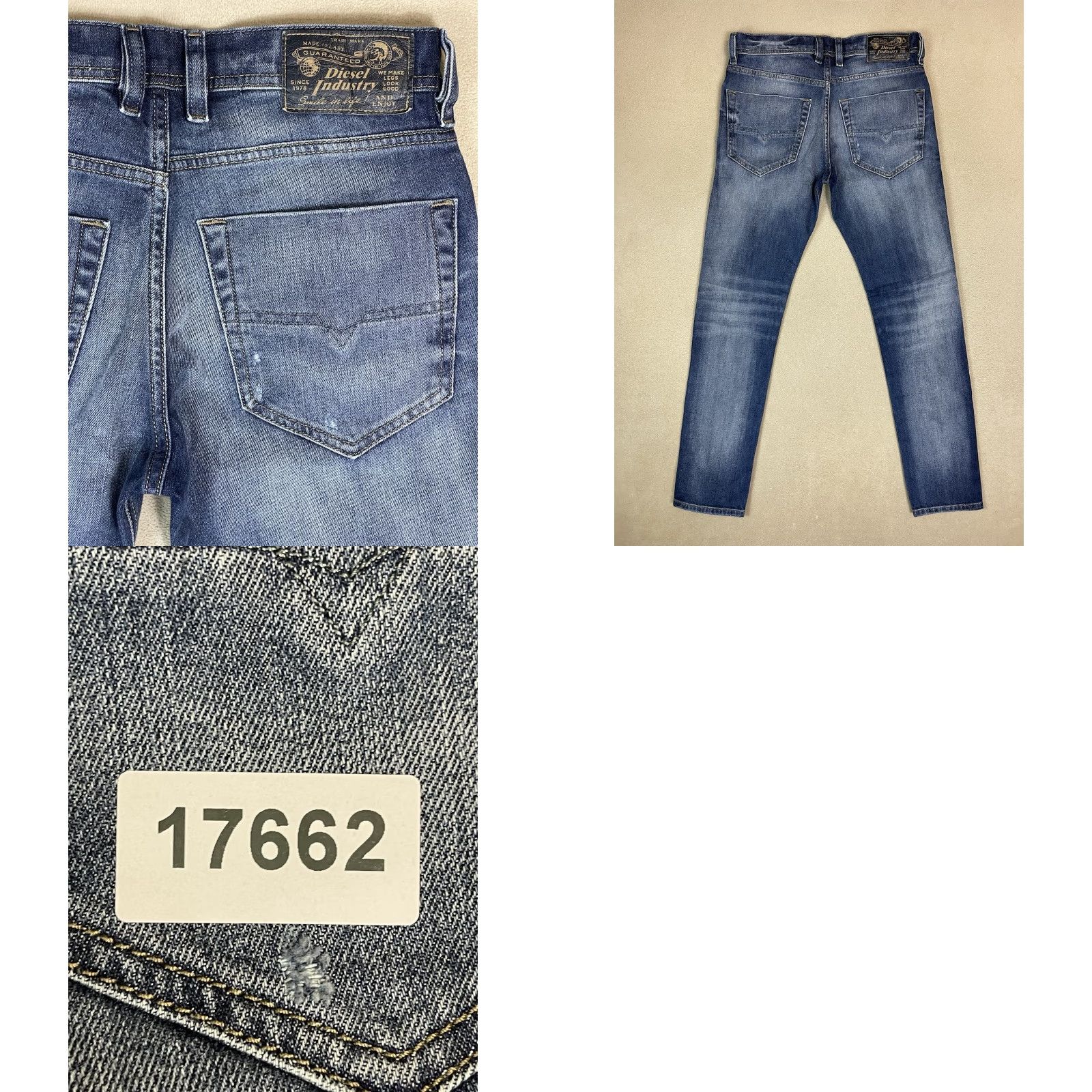 Diesel Diesel Jeans Mens 27x30 Blue Tepphar Slim Carrot Button Fly Distressed Denim Size US 27 - 9 Thumbnail