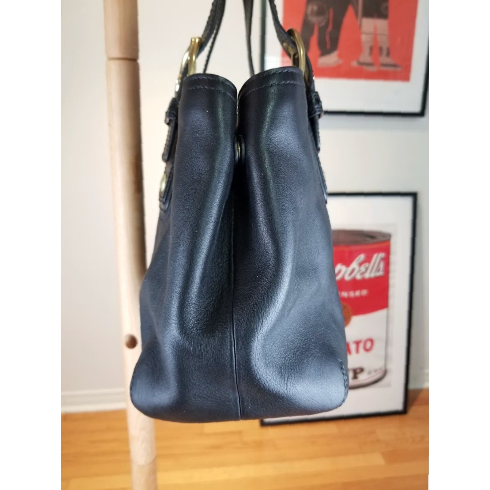 Coach VINTAGE COACH BLACK LEATHER SHOULDER HANDBAG SZ 15X8X5 INCH Womens Bag Leather PVC Checkered Pattern Shoulder Bag Lined 1990s 2000s Size ONE SIZE - 5 Thumbnail