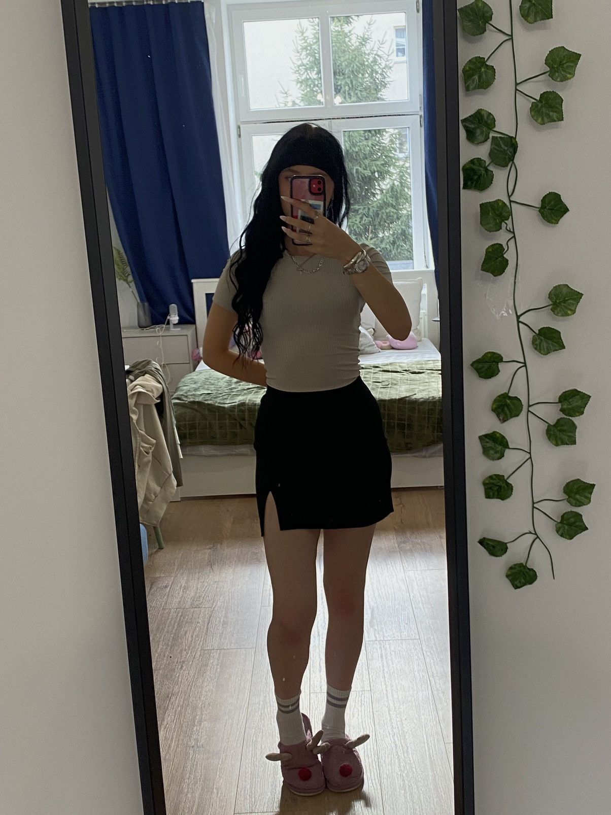 Designer Black mini skirt with a split Size 26" / US 2 / IT 38 - 1 Thumbnail