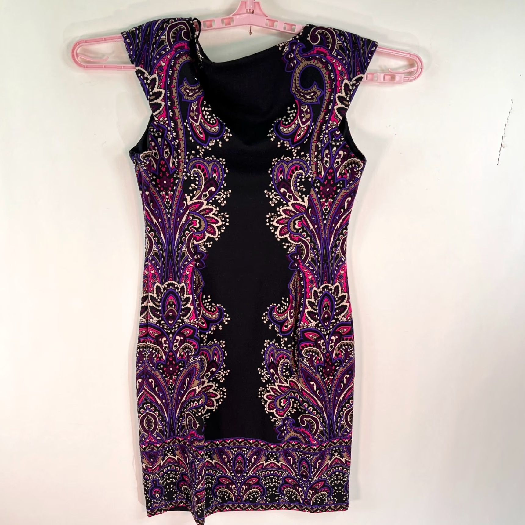 Vintage VINTAGE New York & Company Sheath Dress Womens Size 8 Purple Black Paisley Poly Spandex Size M / US 6-8 / IT 42-44 - 6 Thumbnail