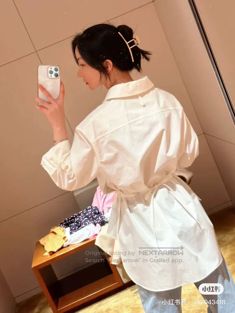 Hermes Hermes Design sense white waist-cinching shirt top Size XS / US 0-2 / IT 36-38 - 6 Thumbnail