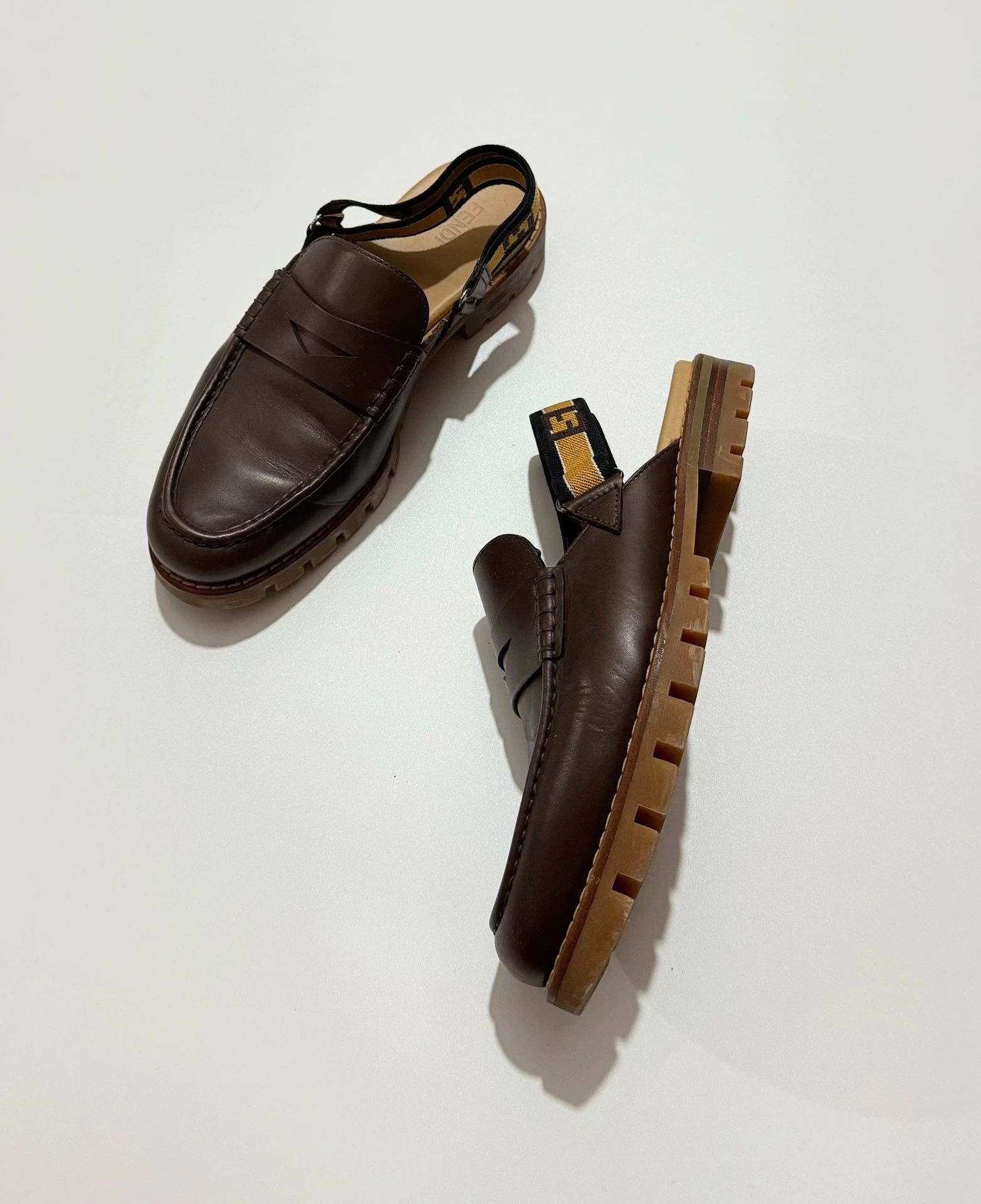 Fendi Fendi FF Jacquard Strap Loafer Slides Brown Leather Size 7 Size US 7 / EU 40 - 1 Thumbnail