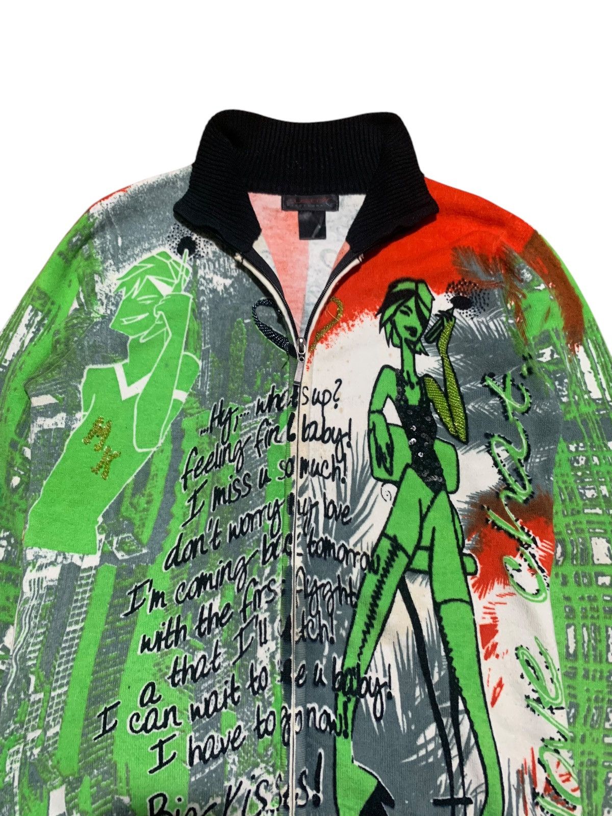 Custo Barcelona 2000s Custo Barcelona full print knit zip sweater LOVE CHAT Size US S / EU 44-46 / 1 - 2 Thumbnail