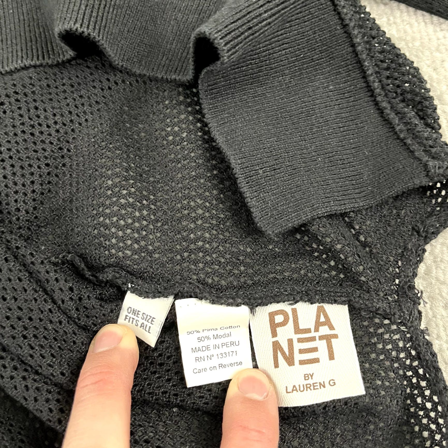 Vintage PLANET by LAUREN G Shirt Womens One Size Black Open Knit Oversized Dolman Sleeve Top Size ONE SIZE - 2 Thumbnail