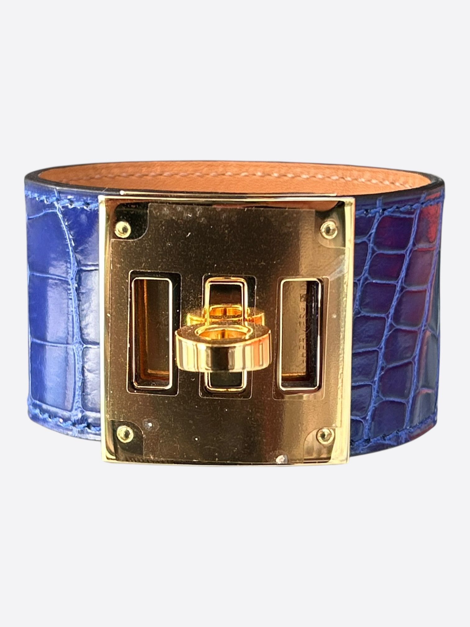 Hermes Hermes Purple Crocodile & Gold Hardware Kelly Bracelet Size ONE SIZE - 1 Thumbnail