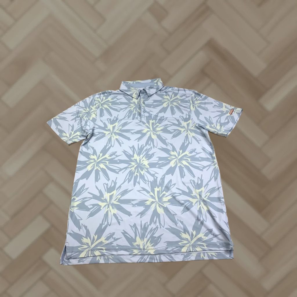 Vintage Breakfast Balls Polo Shirt Men M Blue Floral Golf Stretch Shirt Size US M / EU 48-50 / 2 - 1 Thumbnail