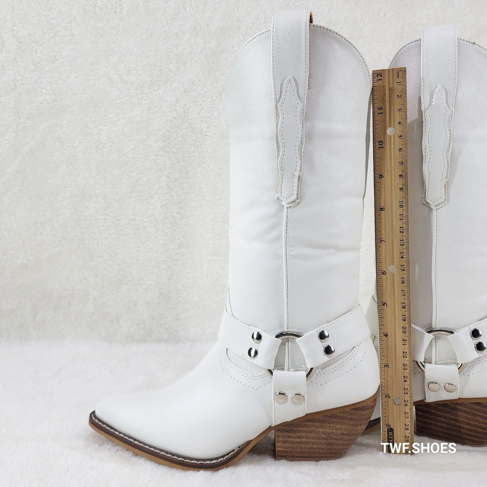 Other Western Rider Cut Harness White Leatherette Cowboy Pull On C Size US 8 / IT 38 - 6 Thumbnail