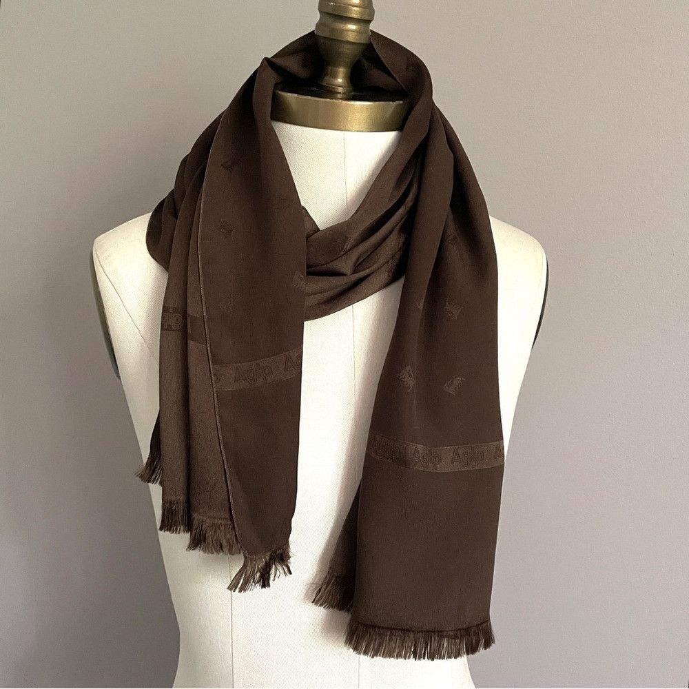 Vintage Vintage Brown Fringed Satin Rectangular Opera Scarf Size ONE SIZE - 5 Thumbnail