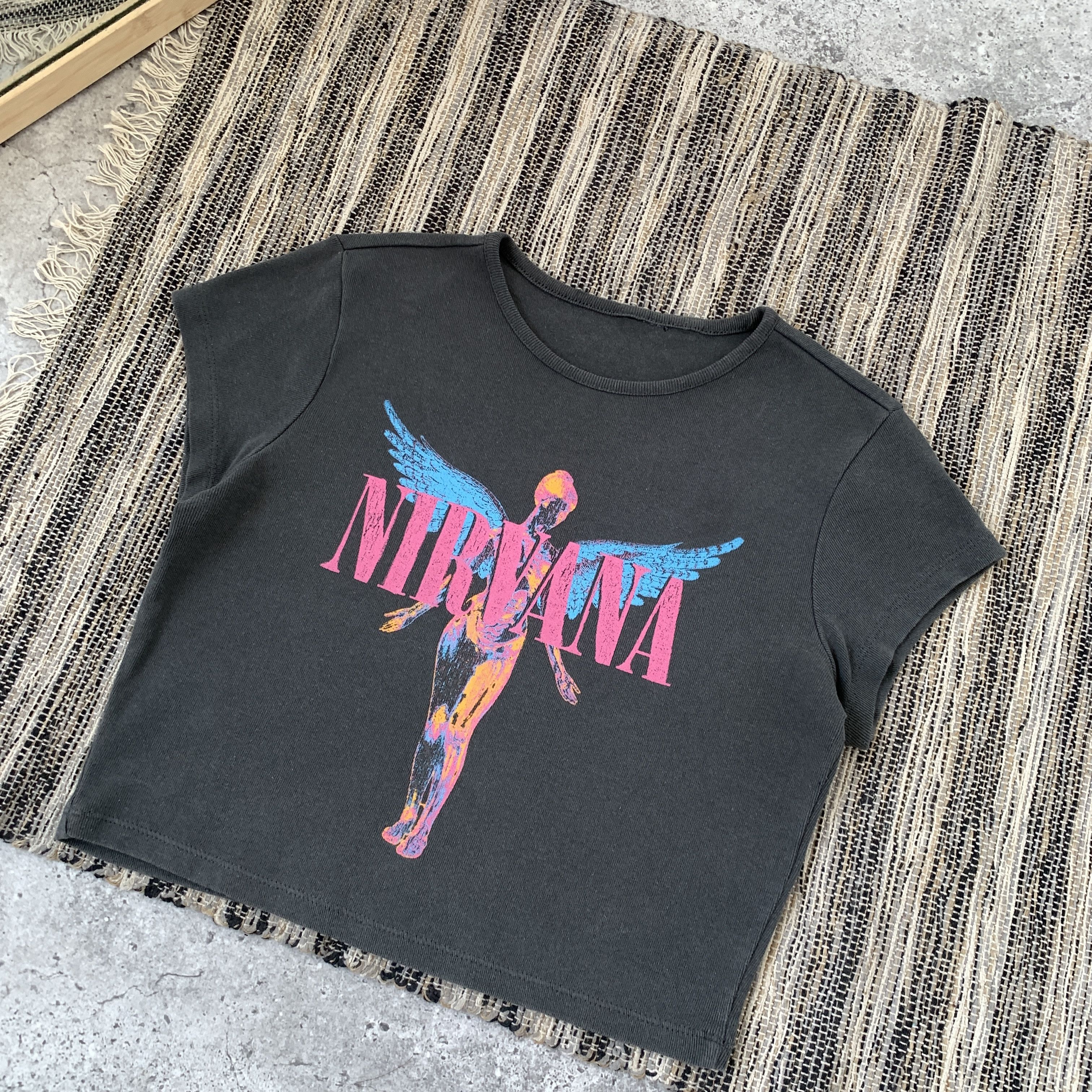 Nirvana Nirvana Women's Graphic Crop Top Tee Shirt Grey Size M / US 6-8 / IT 42-44 - 5 Thumbnail