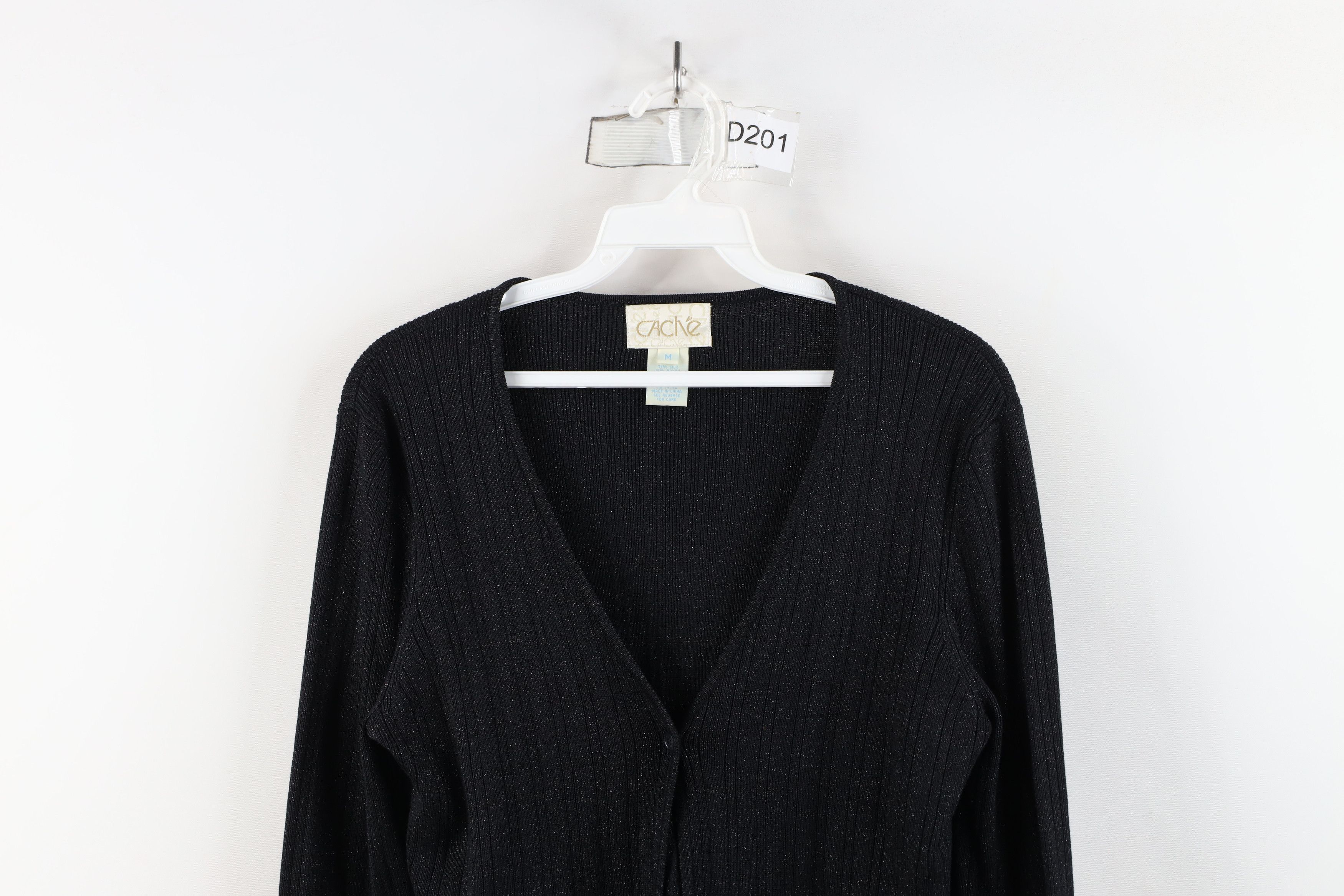 Vintage Vintage 90s Cache Flower Lace Ribbed Knit Cardigan Sweater Size M / US 6-8 / IT 42-44 - 2 Thumbnail
