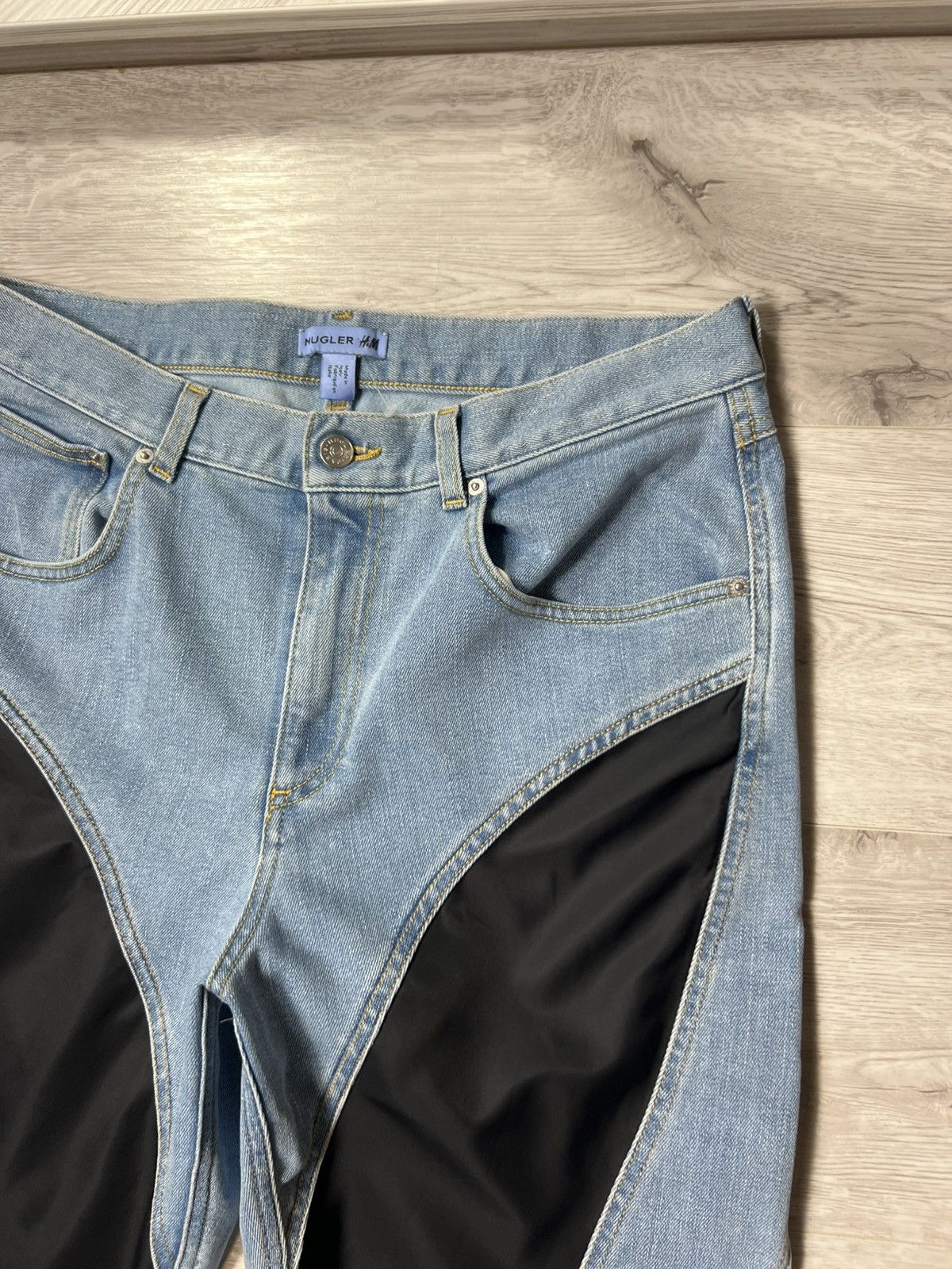 H&M × Mugler Thierry Mugler x HM Blue Spiral Panel Jeans Mens Denim Pants Size US 34 / EU 50 - 7 Thumbnail