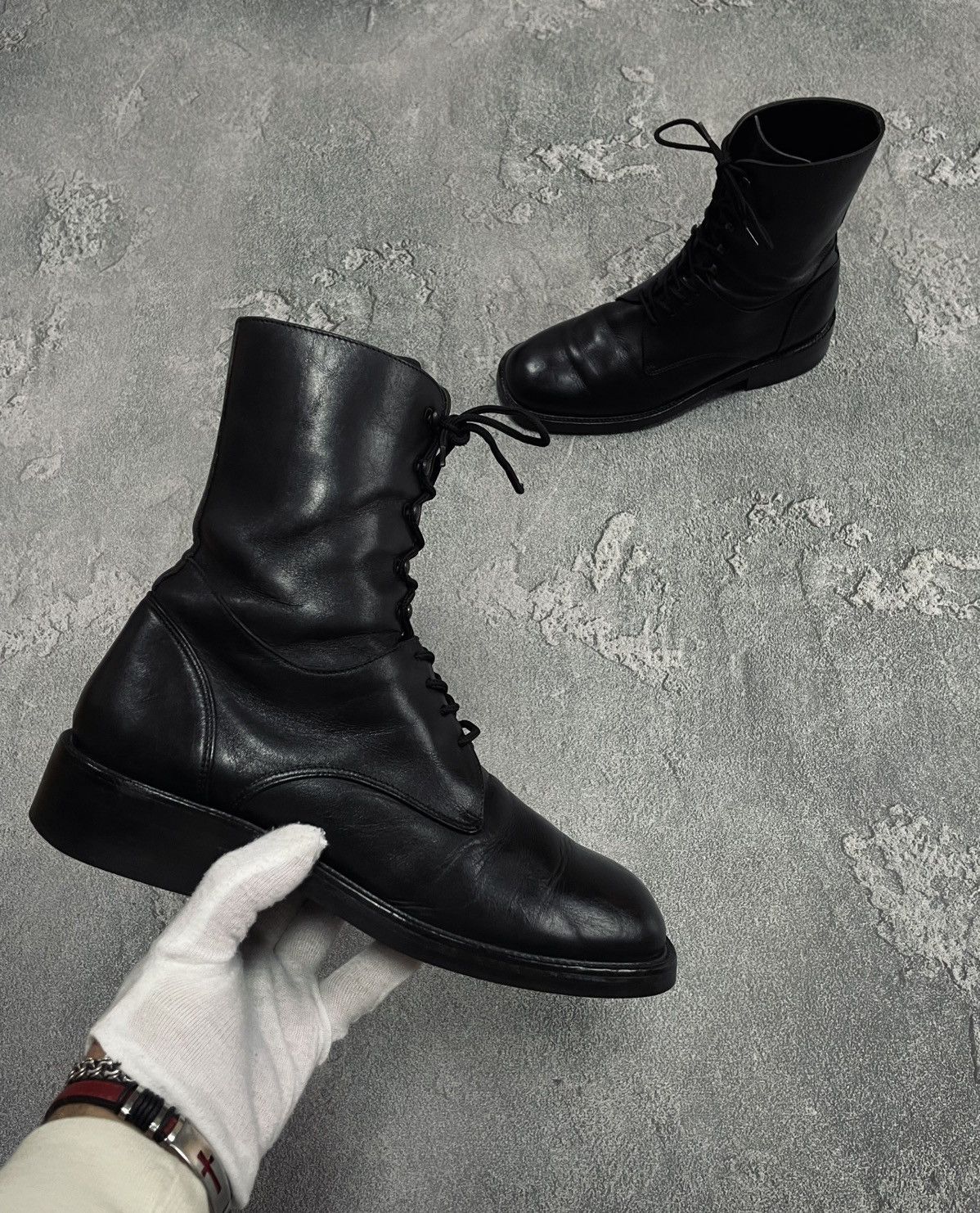Jil Sander Jil Sander Raf Simons Leather Black Combat Men's Boots