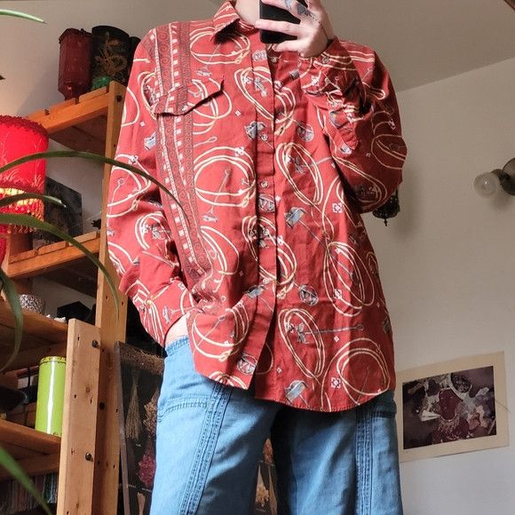 Roper Roper Rust Orange Western Patterned Button-Up Shirt - Lg Size US L / EU 52-54 / 3 - 2 Thumbnail