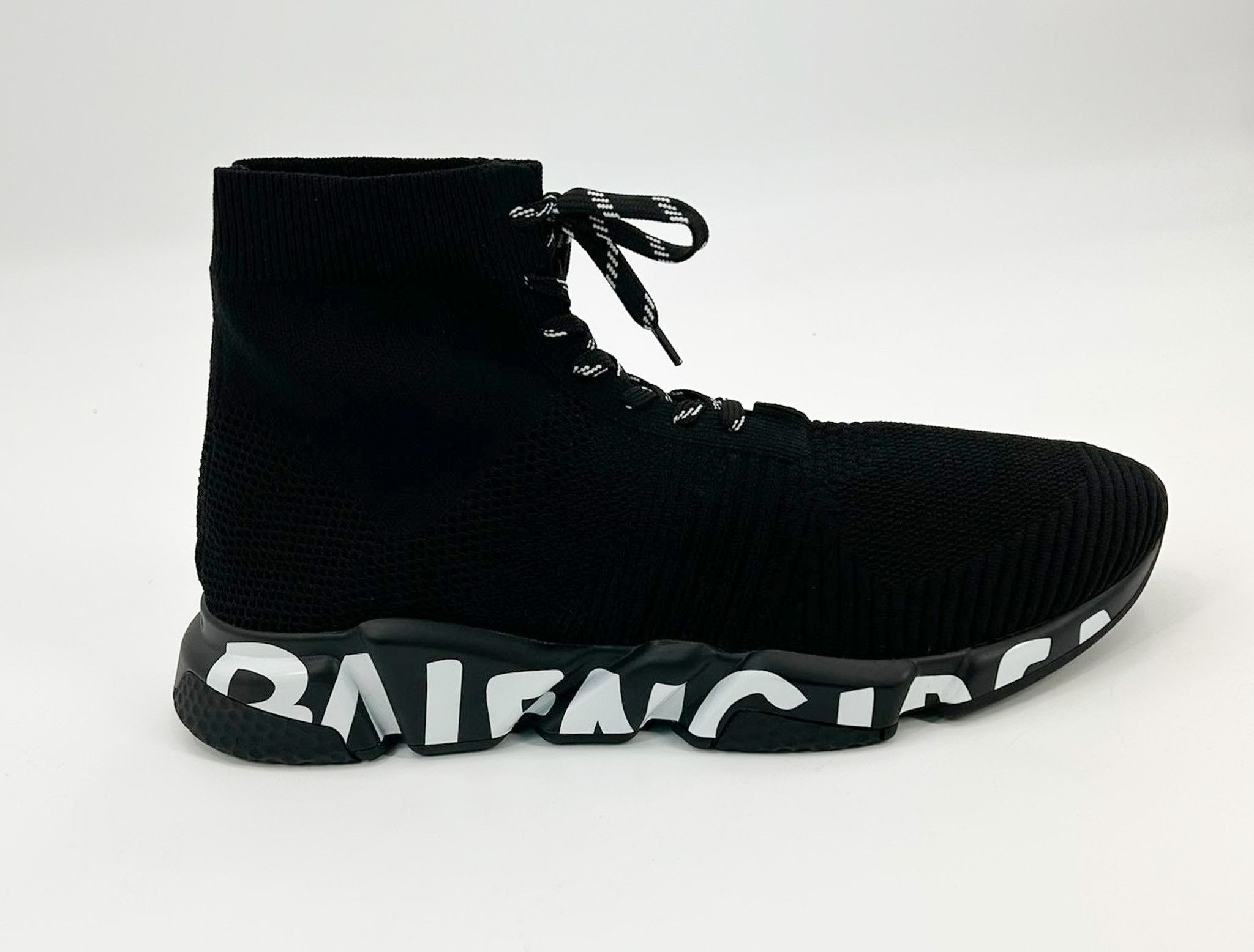 Balenciaga Balenciaga Black Graffiti Speed Lace-Up Sneakers Size US 14 / EU 47 - 2 Thumbnail