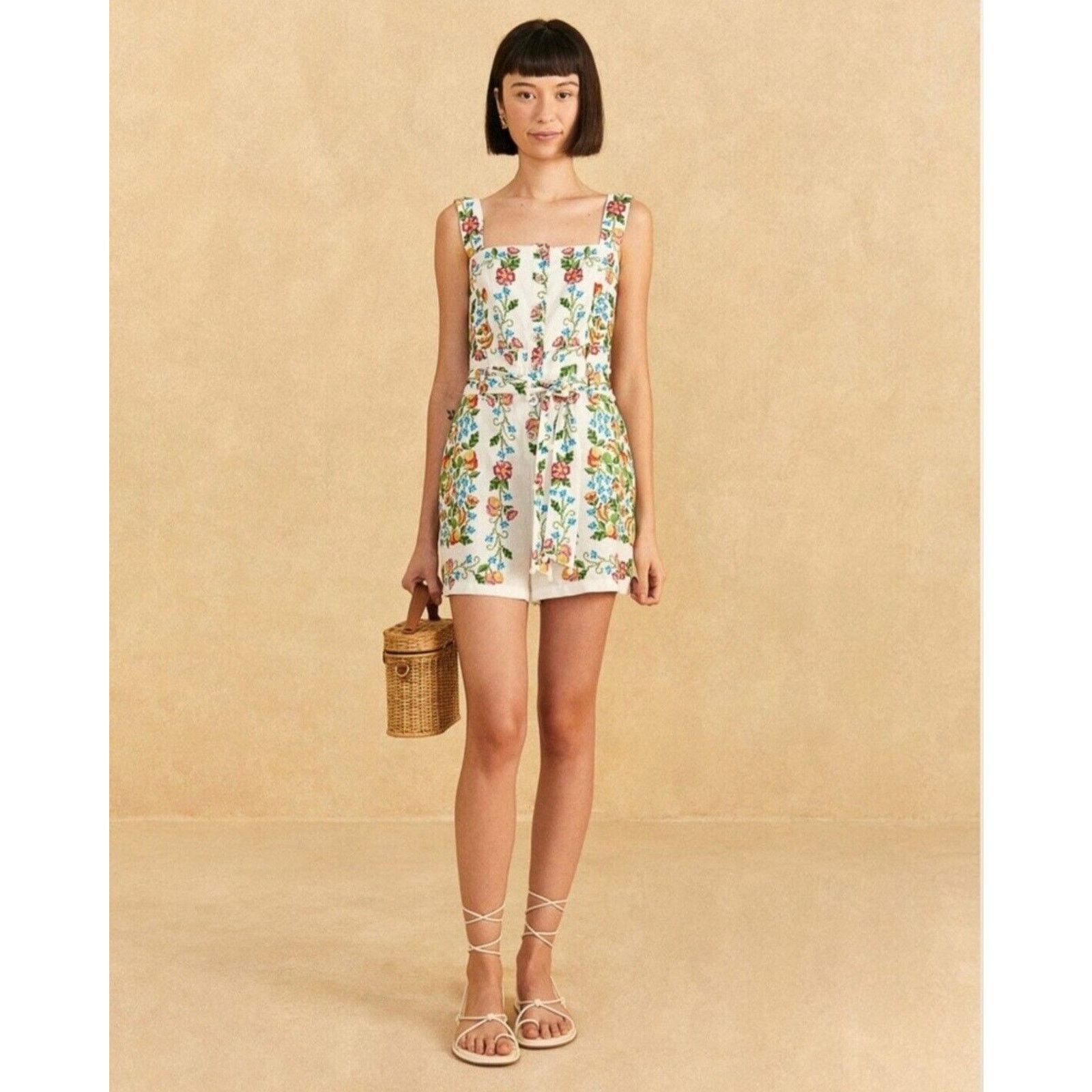 Farm Rio Farm Rio Floral Romance Linen Romper Size XS Size 28" / US 6 / IT 42 - 12 Thumbnail
