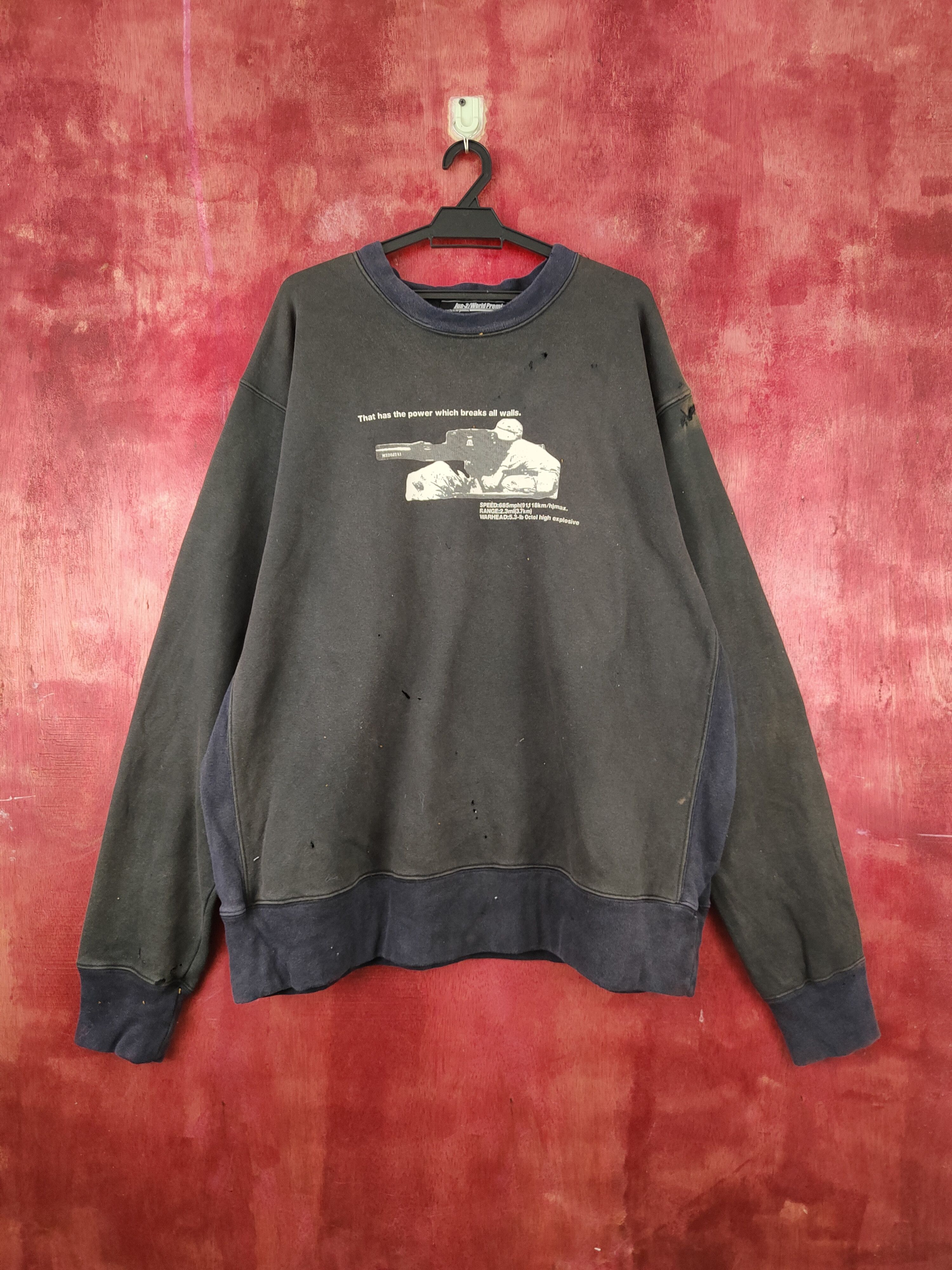 Vintage DL Jus-2/World Premier war ripped vintage Sweatshirts #S2135 Size US XL / EU 56 / 4 - 1 Thumbnail