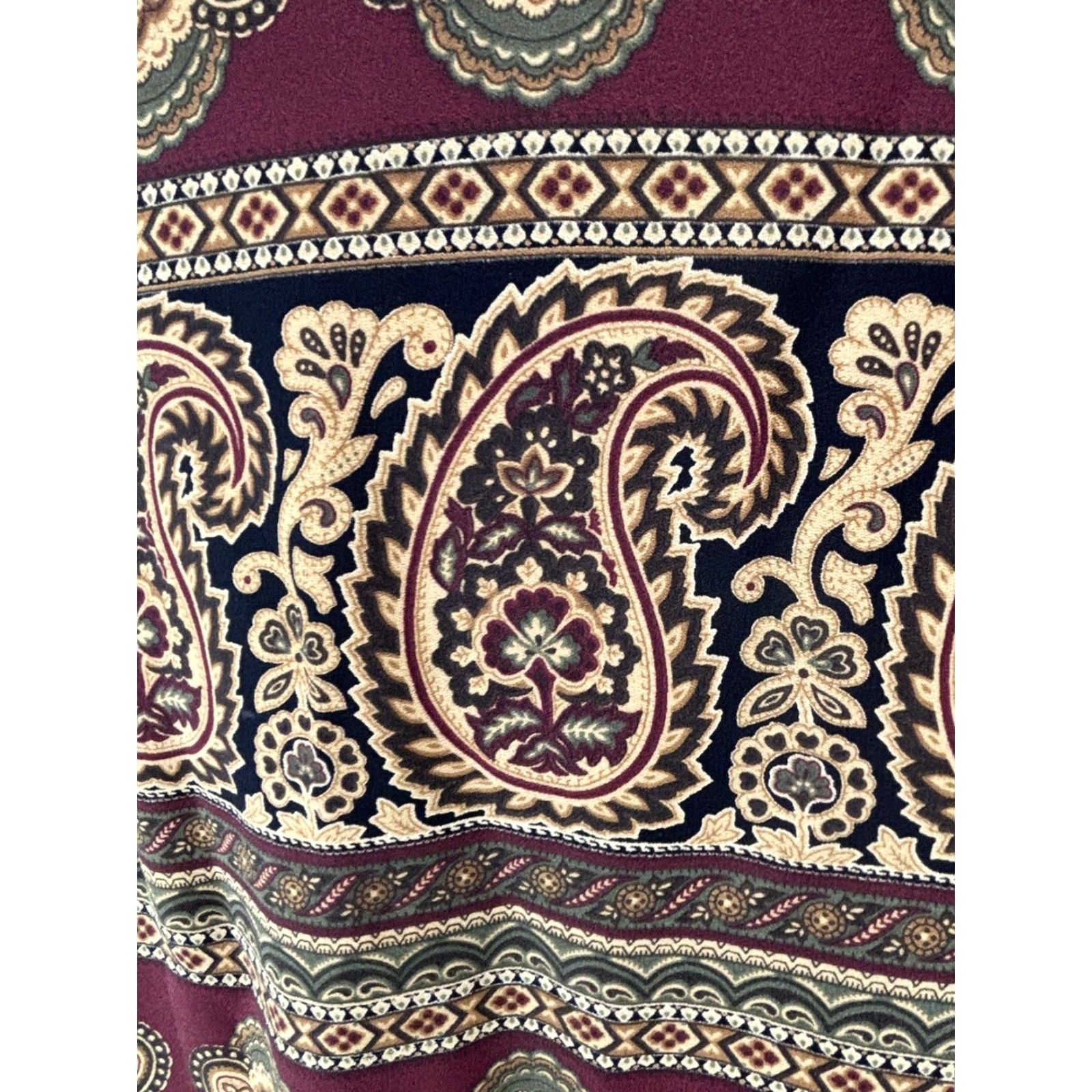 MAGGY LONDON Vtg Maggy London Maxi Dress Sz 24 Plus Paisley Full Button Velvet Trim Lined Size 4XL / US 24-26 - 6 Thumbnail