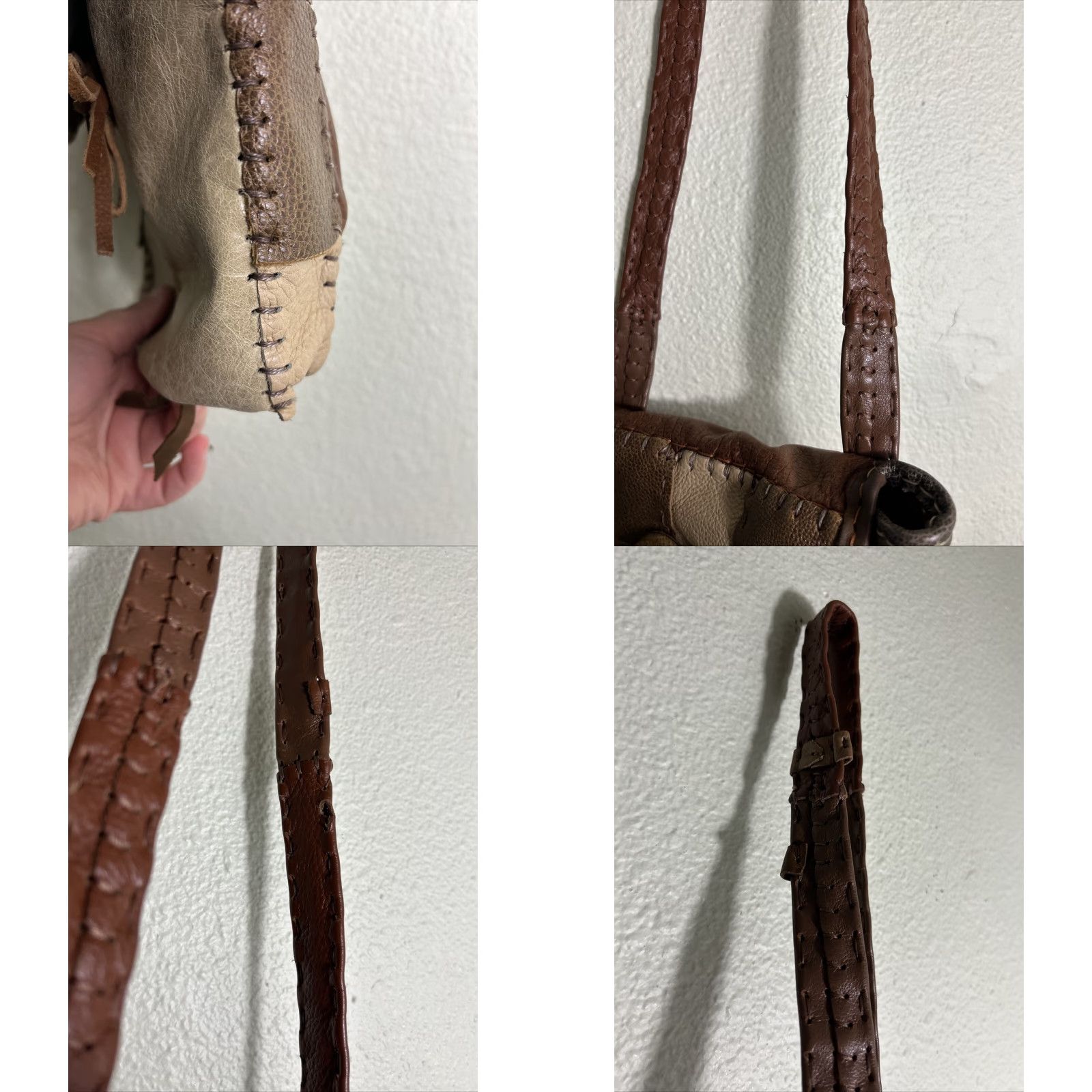 Vintage VINTAGE Arizona Leather Interiors Crossbody Bag Small Beige Brown Patchwork Womens Size ONE SIZE - 8 Thumbnail