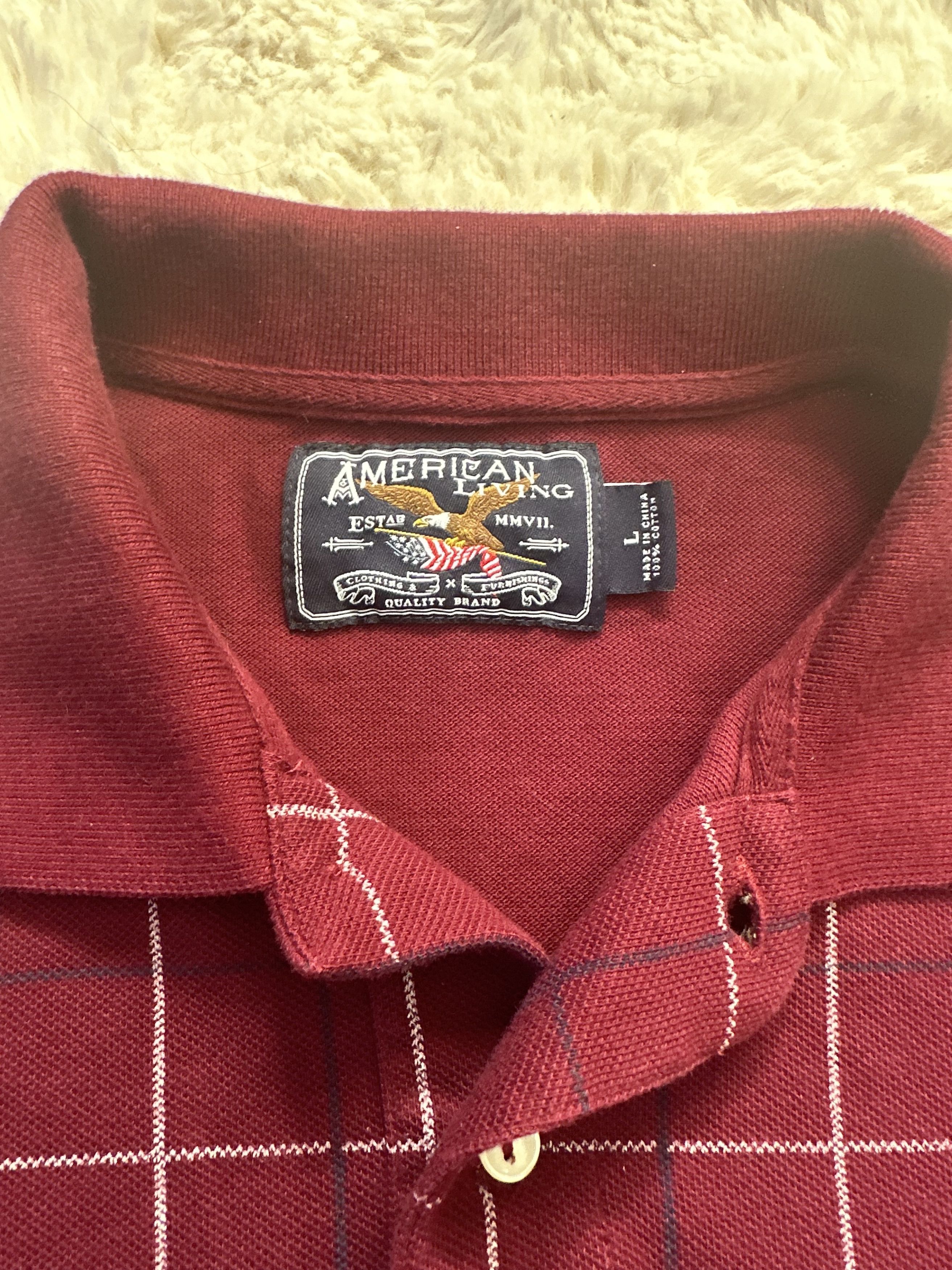 Vintage Vintage American Living burgundy plaid long sleeve polo Size US L / EU 52-54 / 3 - 4 Thumbnail