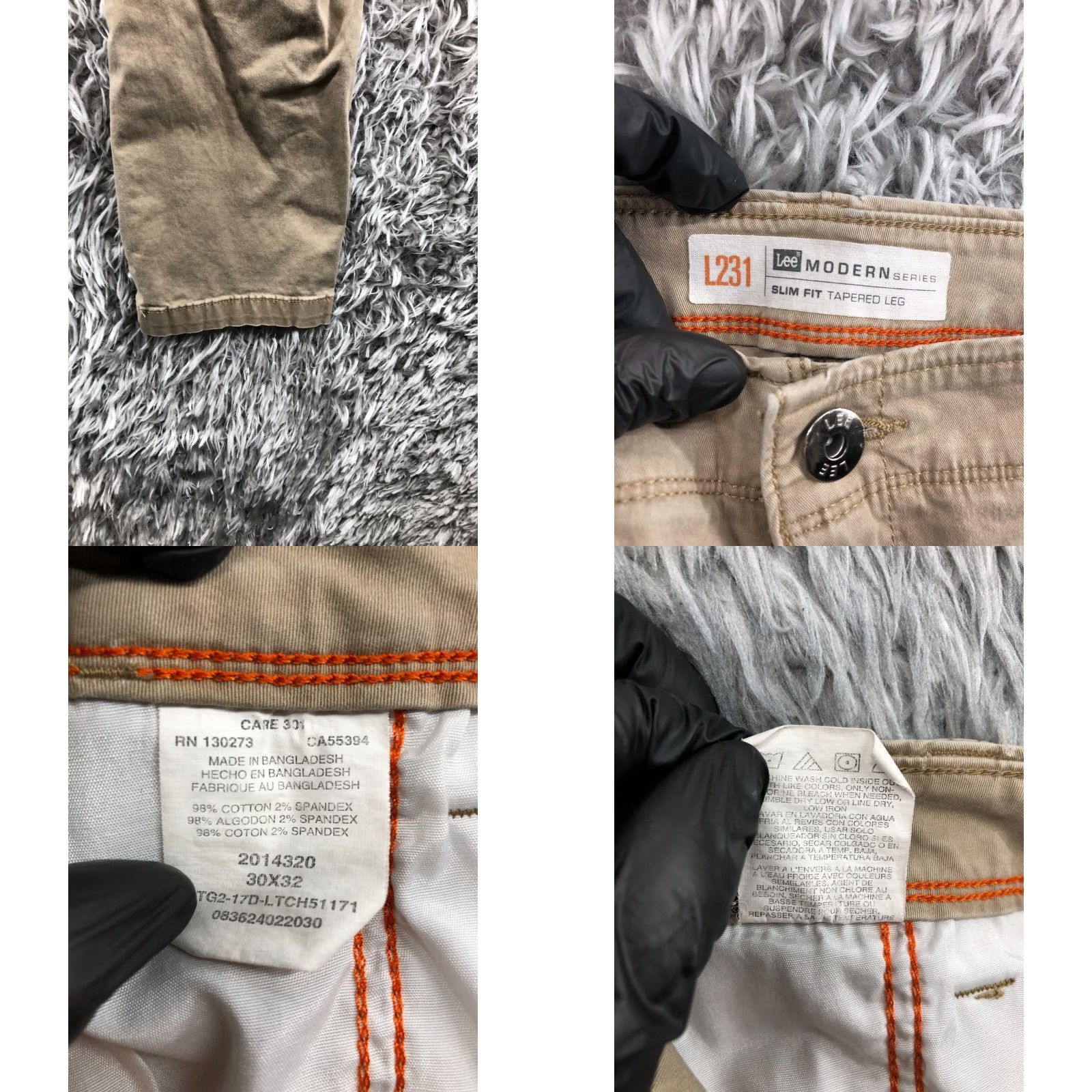 Lee Lee L231 Chino Pants Mens 30x32 Beige Slim Tapered 5-Pocket Flat Front Nylon Cotton Blend Logo Size US 30 / EU 46 - 8 Thumbnail