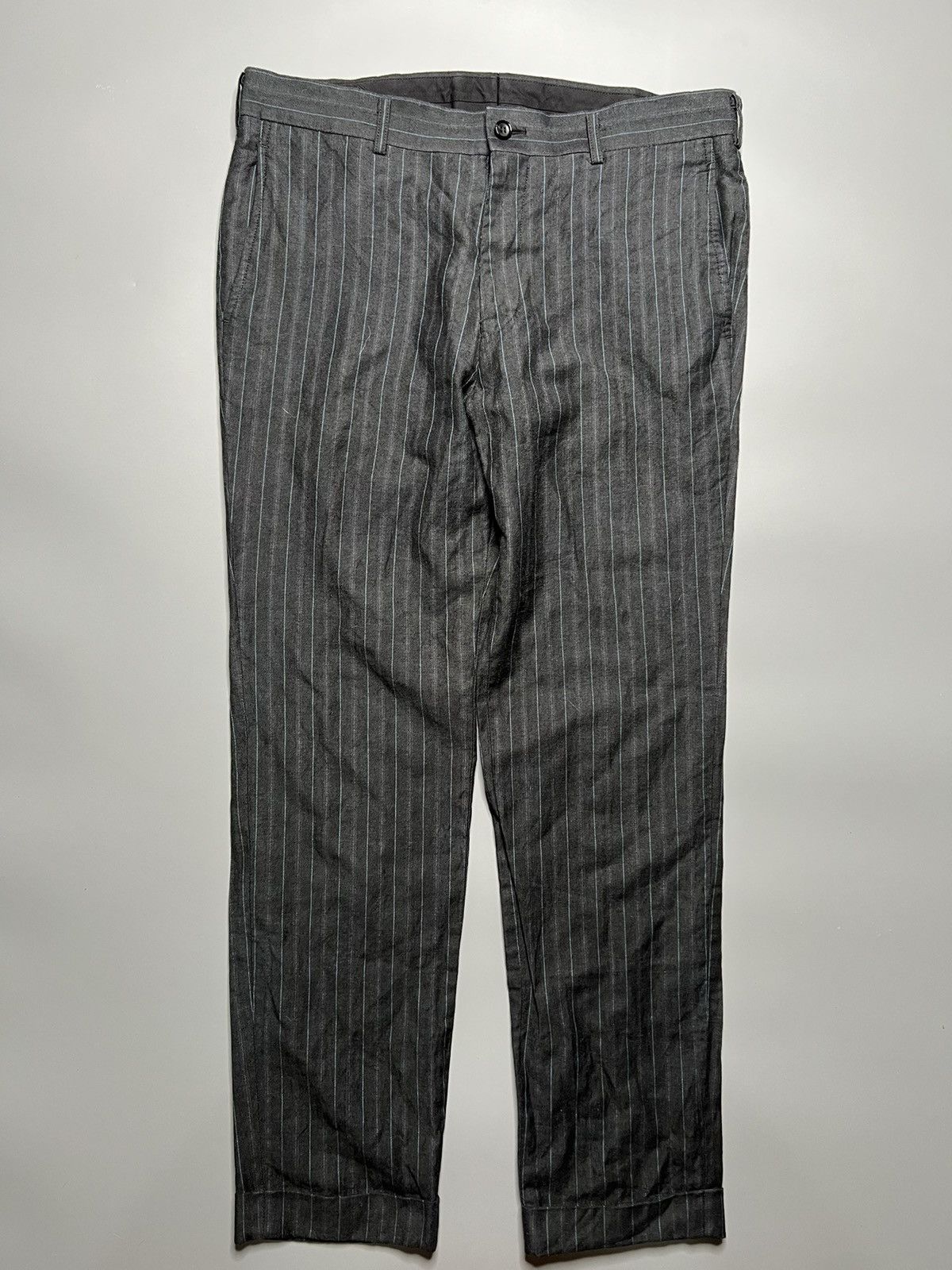 CDG homme Pinstripe Fold Hem Wool Trouser