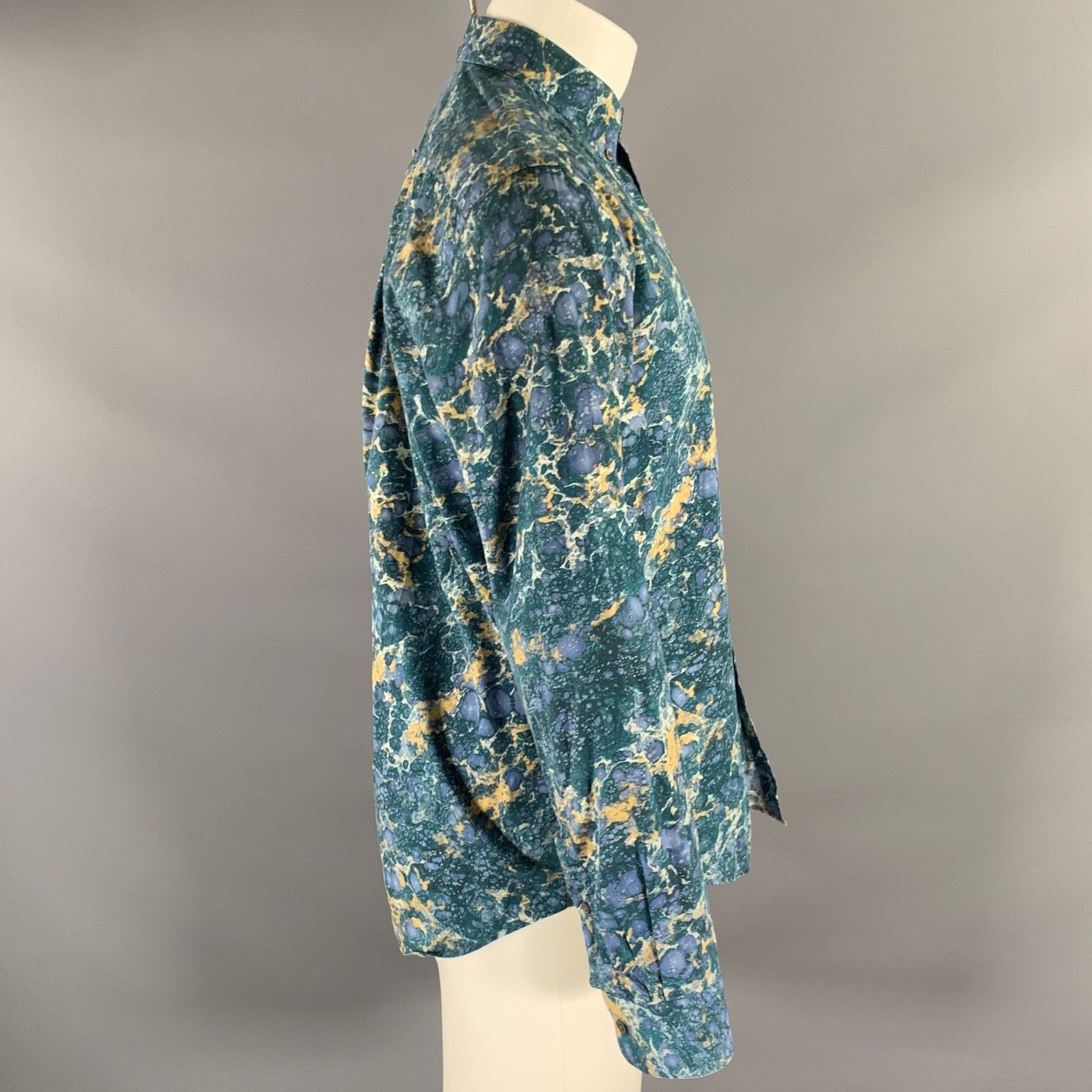 Acne Studios ACNE STUDIOS M Blue Teal Marbled Cotton Button Down Shirt Size US M / EU 48-50 / 2 - 3 Thumbnail