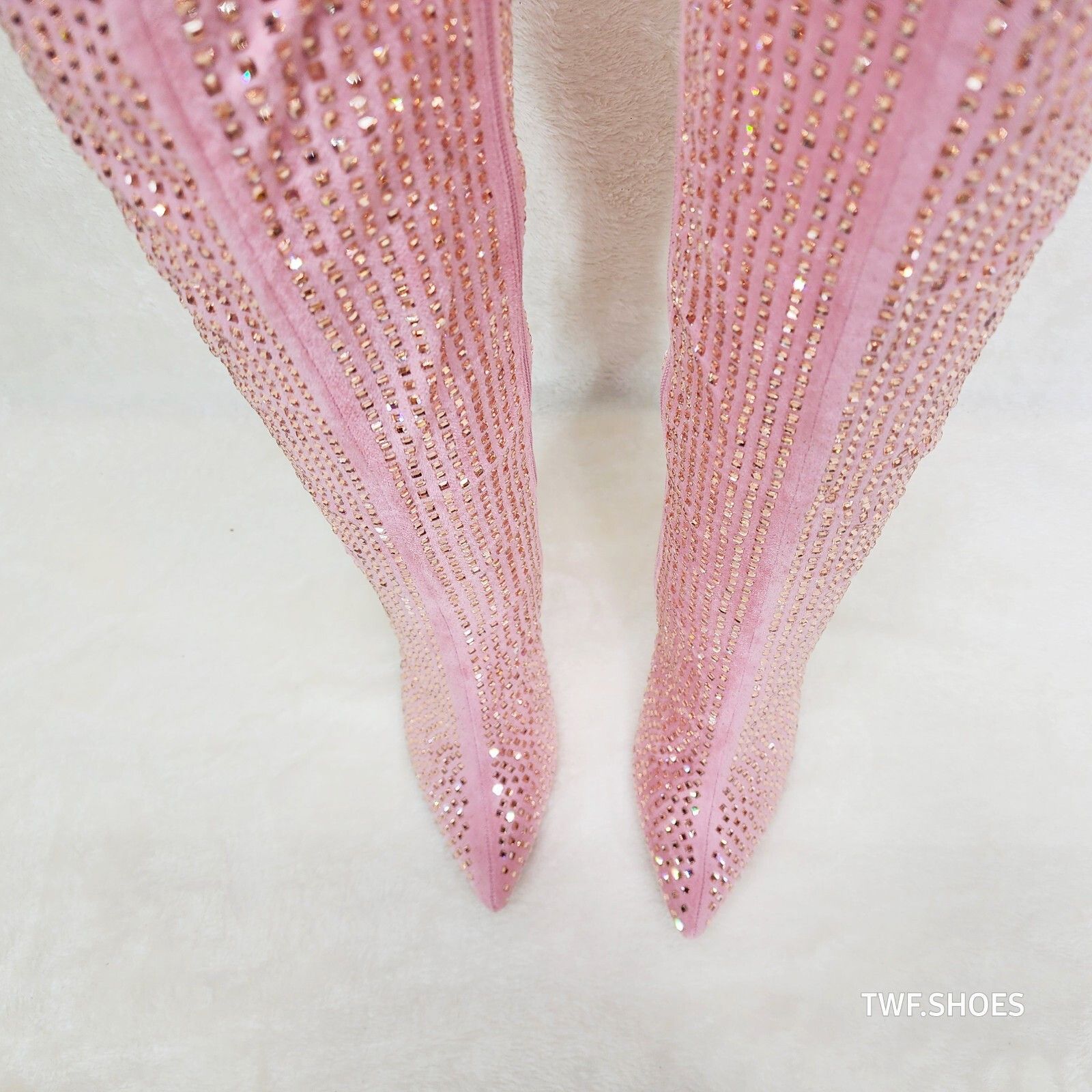 Other Glamour Shot Mirrored Rhinestone Tinted 4" Pyramid Heel Knee Size US 5.5 / IT 35.5 - 6 Thumbnail