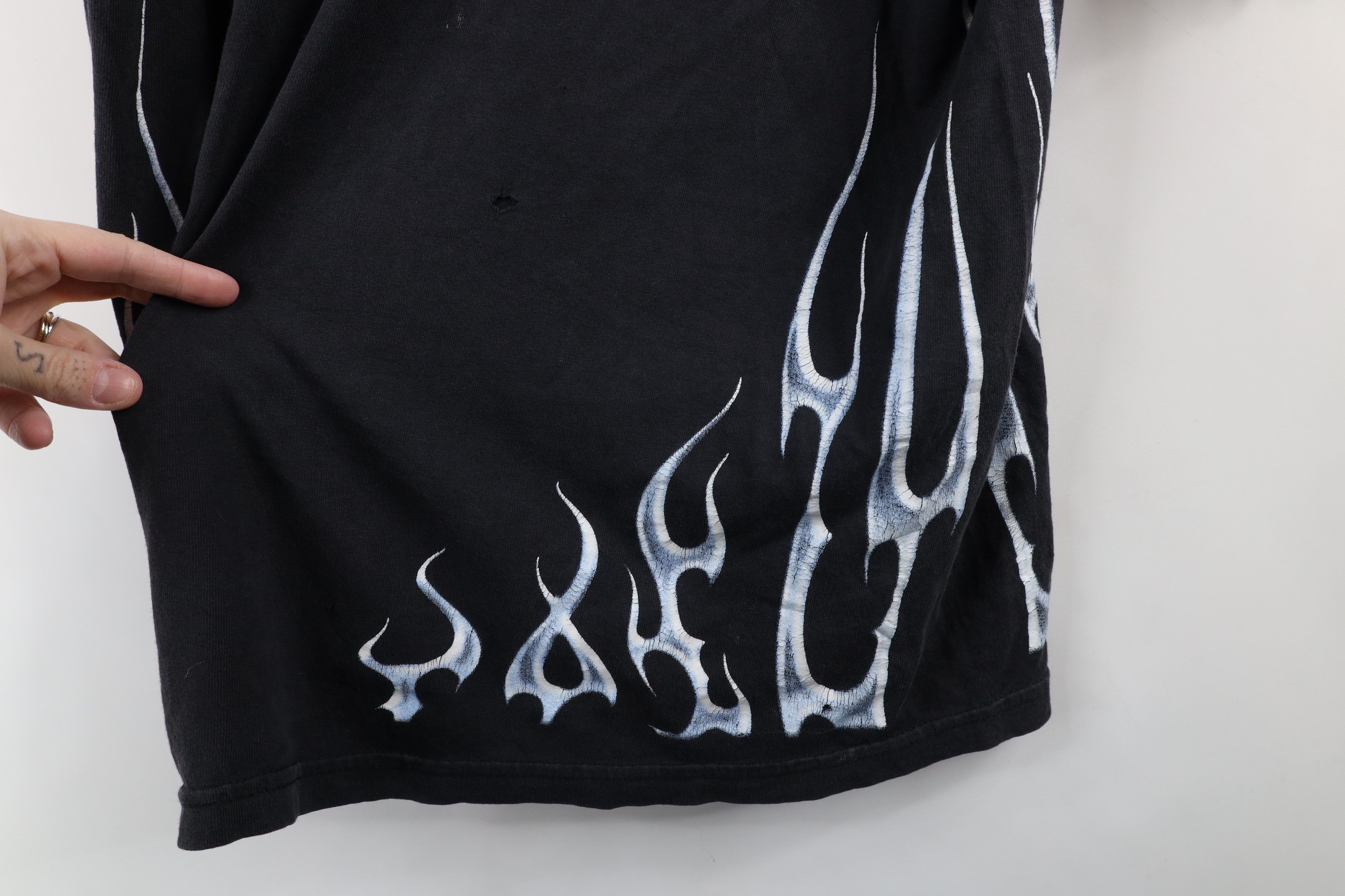 Vintage Vintage 90s Y2K Streetwear Cross Tribal Fire Flames T-Shirt Size US XL / EU 56 / 4 - 7 Thumbnail