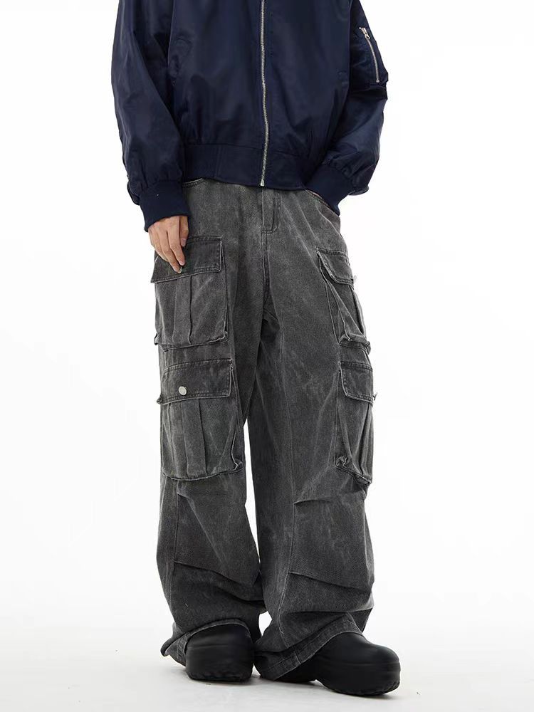 Japanese Brand Street Hip Hop Washed Vintage Multi-Pocket Jeans Size US 33 - 2 Thumbnail