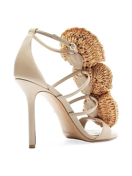 Alexandre Birman os11x0326 Sadie Flower 100mm Leather & Raffia Sandals Creamy Size US 7.5 / IT 37.5 - 4 Thumbnail