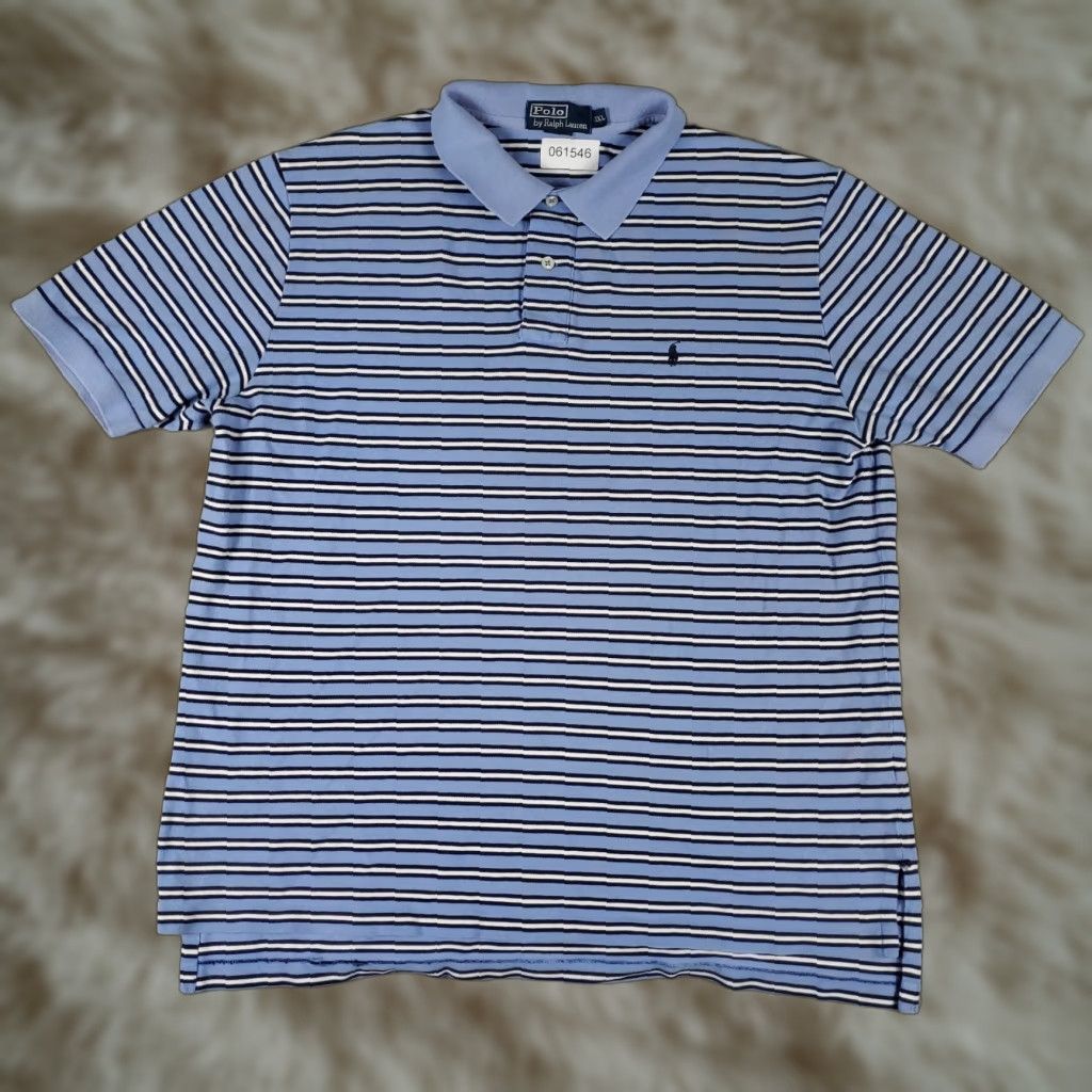 Ralph Lauren VINTAGE Ralph Lauren Polo Shirt Mens 2XL Cotton Blue Striped Casual Preppy Summer Size US XXL / EU 58 / 5 - 1 Thumbnail