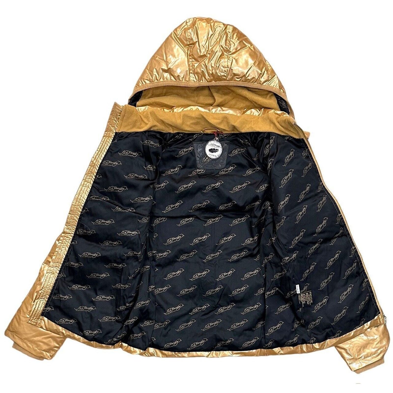 Ed Hardy Ed Hardy by Christian Audigier Women's Gold Puffer Jacket Size M / US 6-8 / IT 42-44 - 8 Thumbnail